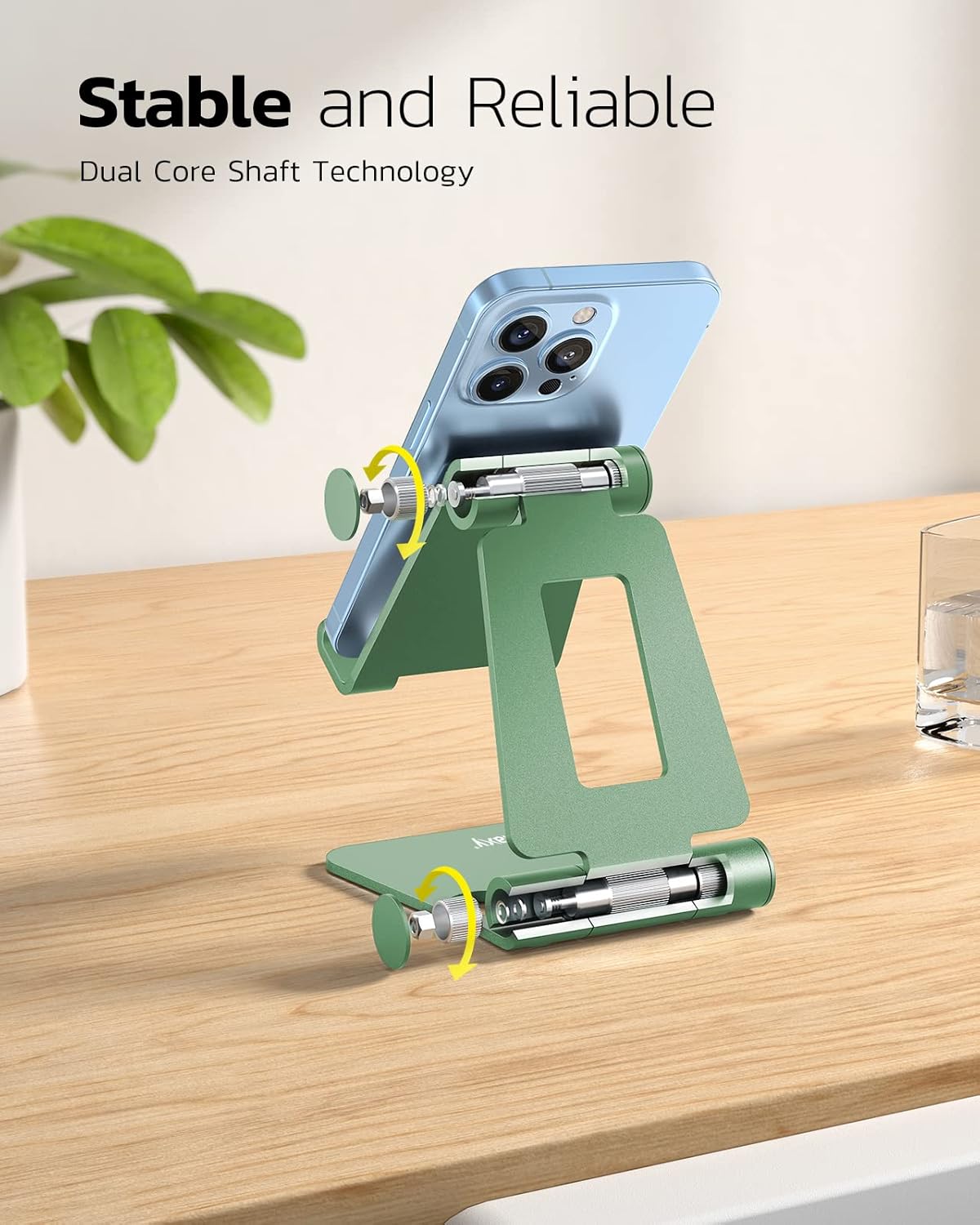 Nulaxy Dual Folding Cell Phone Stand, Fully Adjustable Foldable Desktop Phone Holder Cradle Dock Compatible with Phone 16 15 14 13 12 11 Pro Xs Xs Max Xr X 8, Nintendo Switch, All Phones- Green