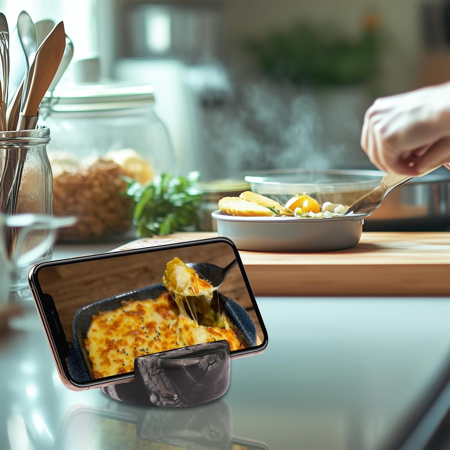 Marble Phone Stand for Desk - Cell Phone Holder for Nightstand Office Decor Compatible with iPhone 17 16 15 Pro Max iPad mini, Telephone Boho Black Marble Kitchen Accessories