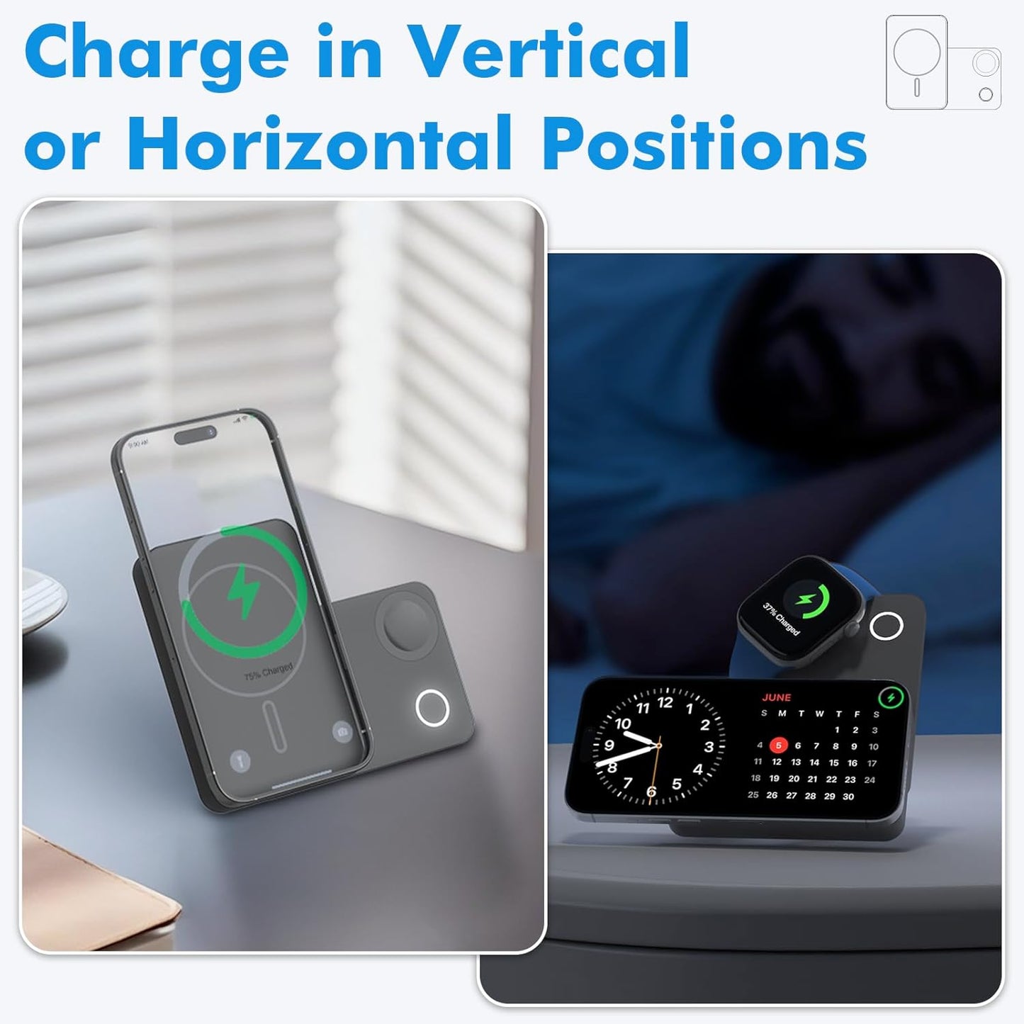 Magnetic Wireless Power Bank, 3-in-1 Portable Charger 10000mAh w/Kickstand, Battery Pack for MagSafe, Charging Station for iPhone 16/15/14/13, Apple Watch & AirPods, 15W Charger w/Stand