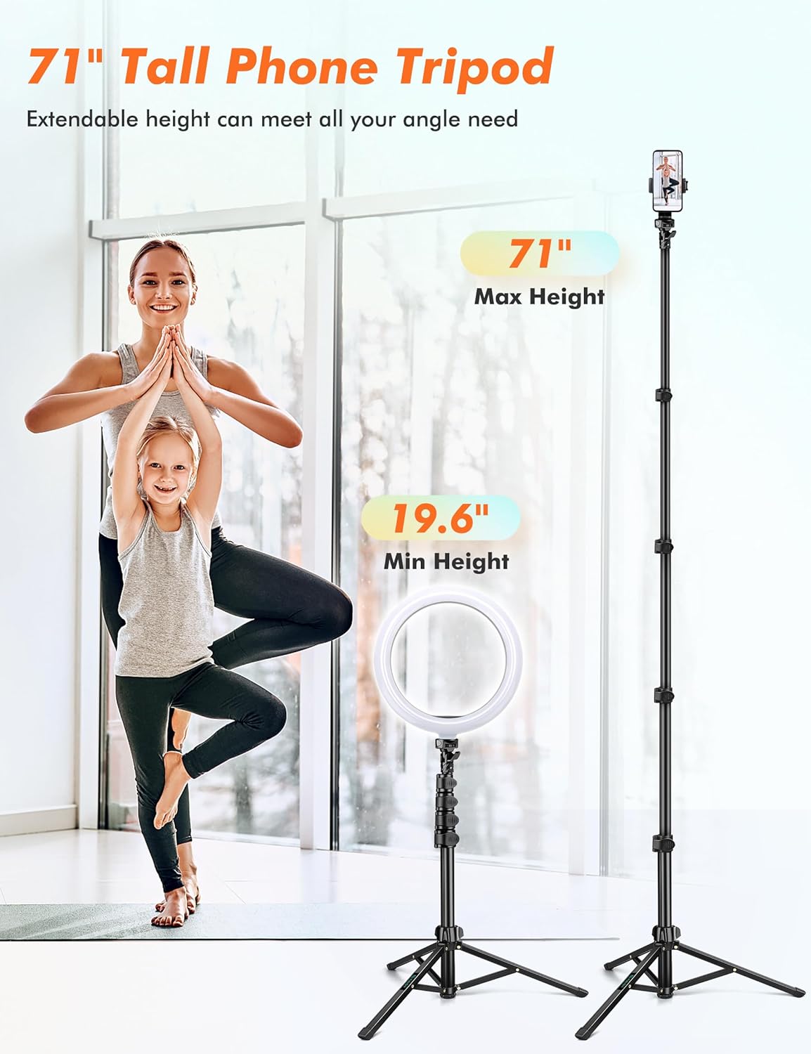 71" Tripod for iPhone, Phone Tripod Selfie Stick with Remote, Cell Phone Tripods & Tall Travel Tripods for Recording Video Selfies Photo, Compatible with iPhone 16 15 14 Pro Max 13 Android