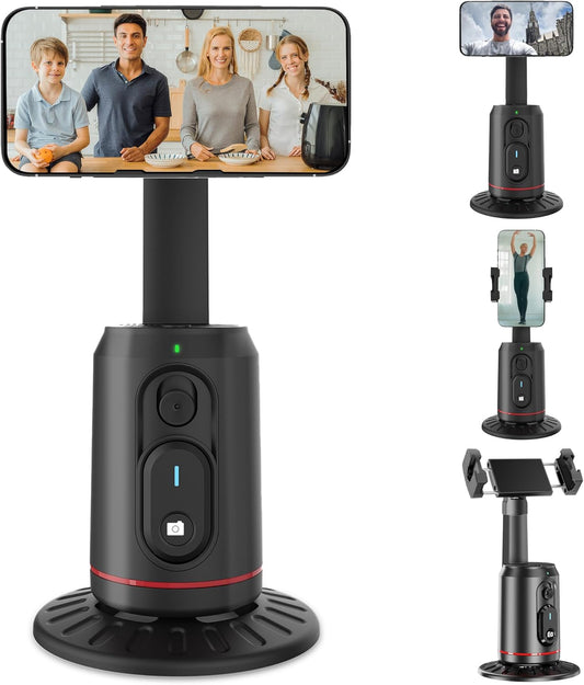 Auto Face Tracking Phone Holder for Phone, GoPro, Compact Camera, 360° Rotation Mount with Remote Compatible with Tripod, Rotating Stand for iPhone for Vlog, Streaming, Video, FaceTime, TIK Tok