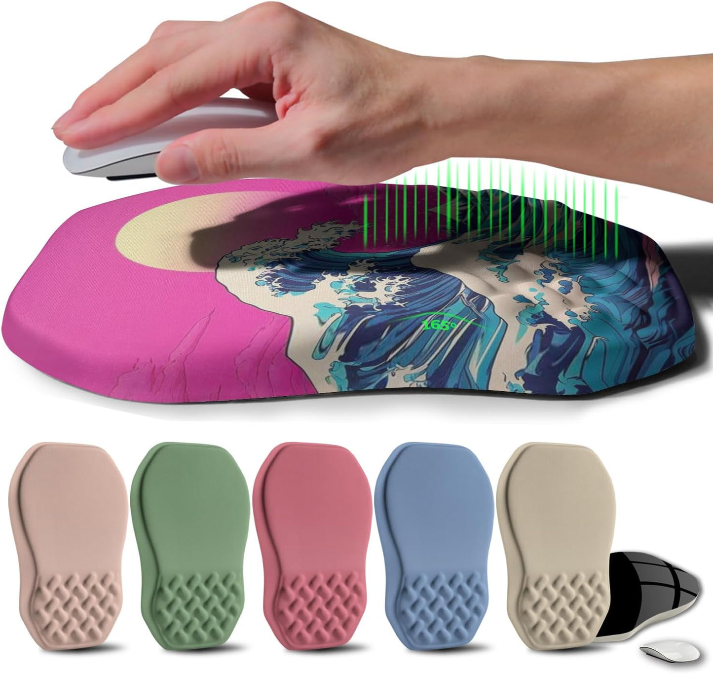 Ergonomic Raised Mouse Pad Wrist Support with Bilateral Slope Memory Foam Mousepad for Wrist Rest and Carpal Tunnel Pain Relief 11.8x7.9〃Twilight Waves