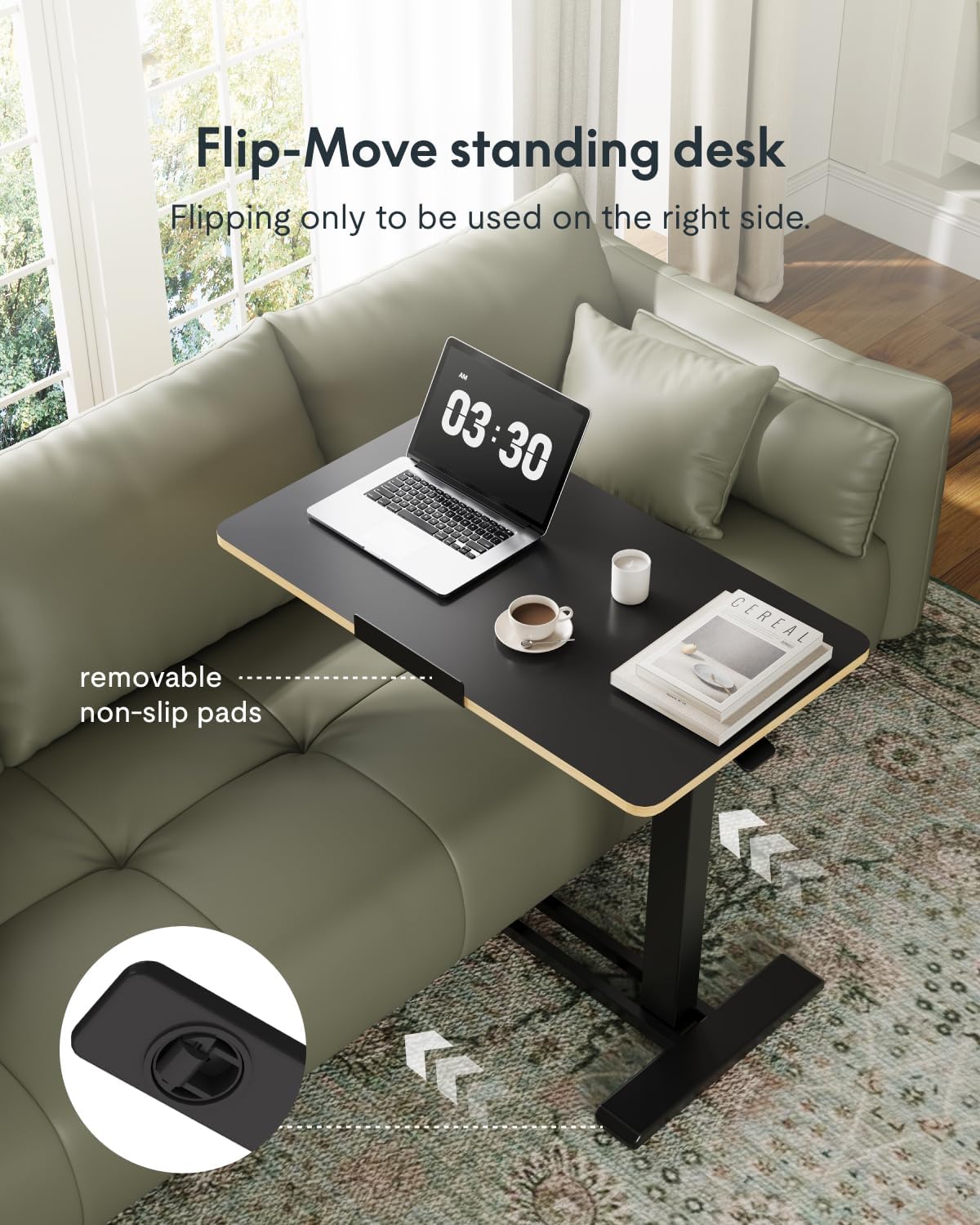 FLEXISPOT H7 PRO Mobile Standing Desk Adjustable Overbed Table Pneumatic with Wheels 90°Tiltable Portable Laptop Desk Rolling Computer Cart Foldable Bedside Table(31.5" W x 17.7" D D, Black)