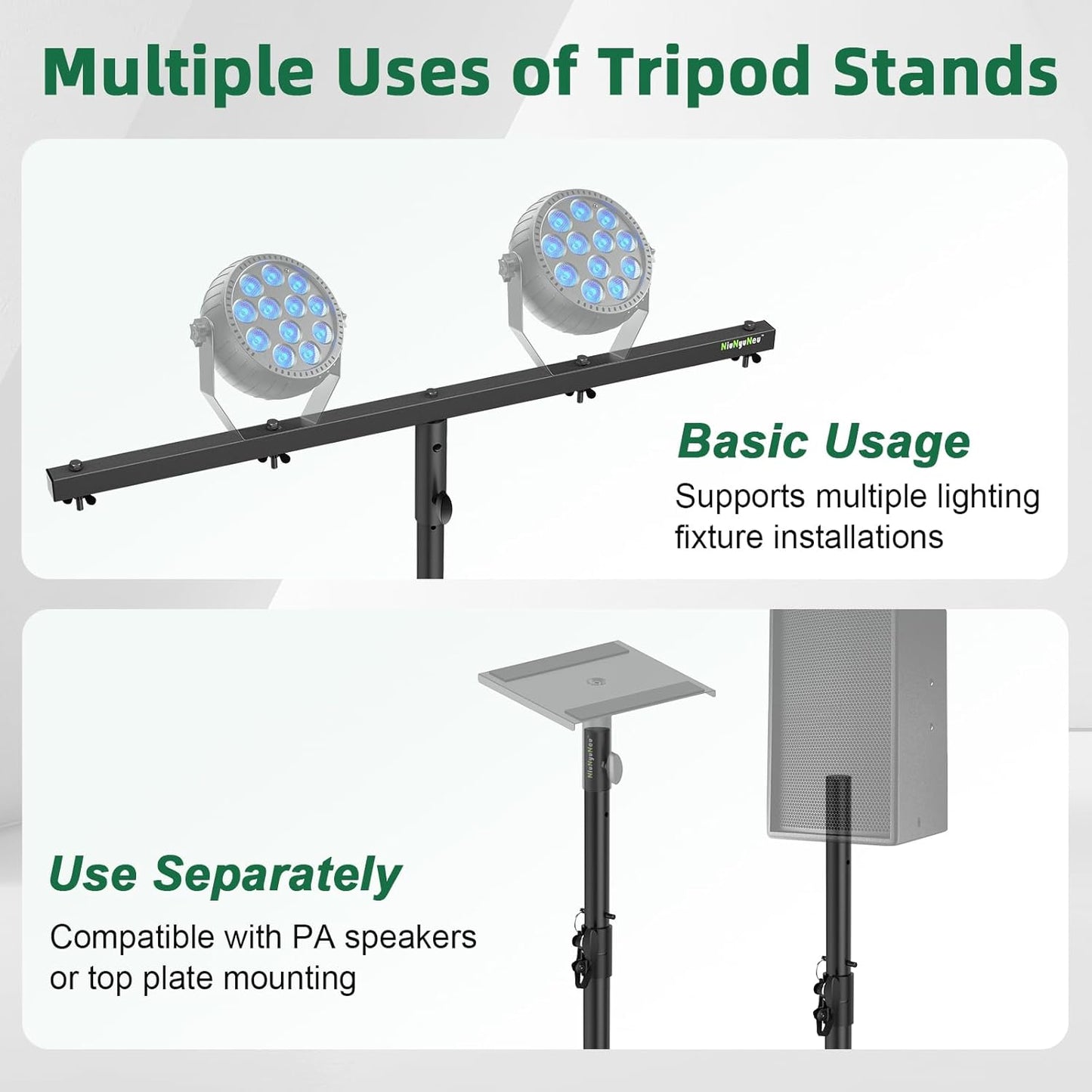 Dj Light Stand Metal T-Bar Stage Stand for Par Lights Tripod Light Stand with Crossbar Mount, with a Carry Bag, Set of 2