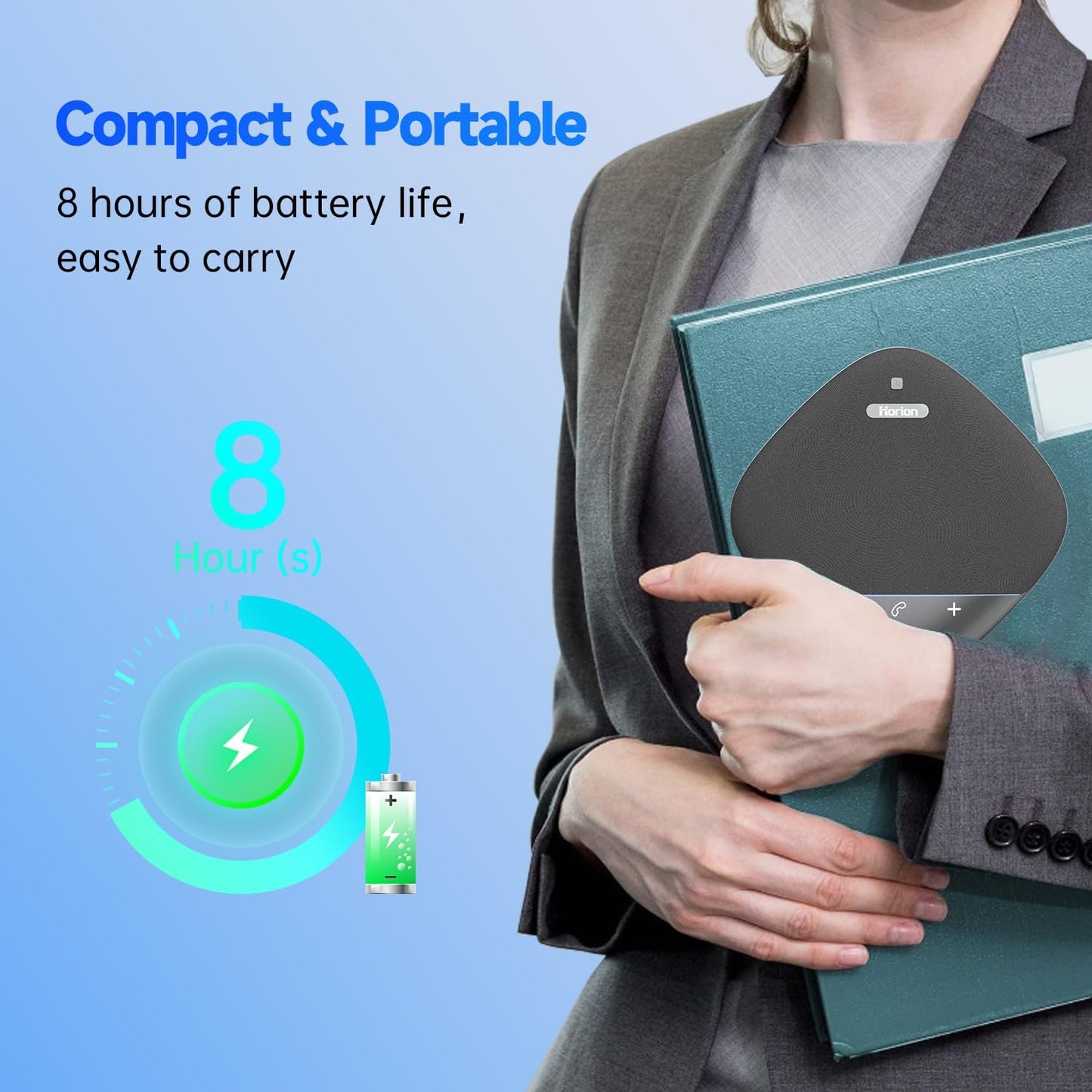 HORION Conference Speaker with Microphone, Wireless Bluetooth Speakerphone for Office Meeting Computer PC, w/8 Mics, 20ft Voice Pickup, 8H Call Time, AI Noise Cancelling, Portable with Zoom/Teams