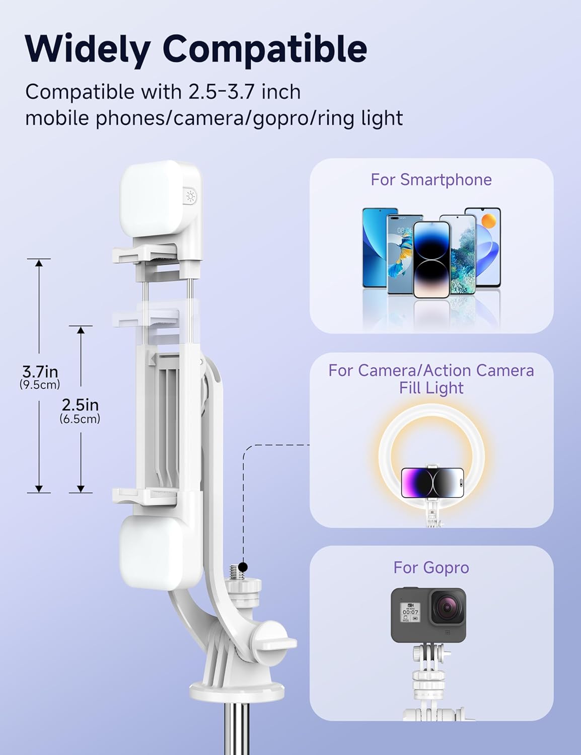 Selfie Stick Tripod with 2 Light, 3 Light Modes & 6 Brightness Levels Extendable Phone Tripod with Detachable Remote & Phone Holder, Portable Camera Tripod Compatible with iphone16 15 14 13/Android