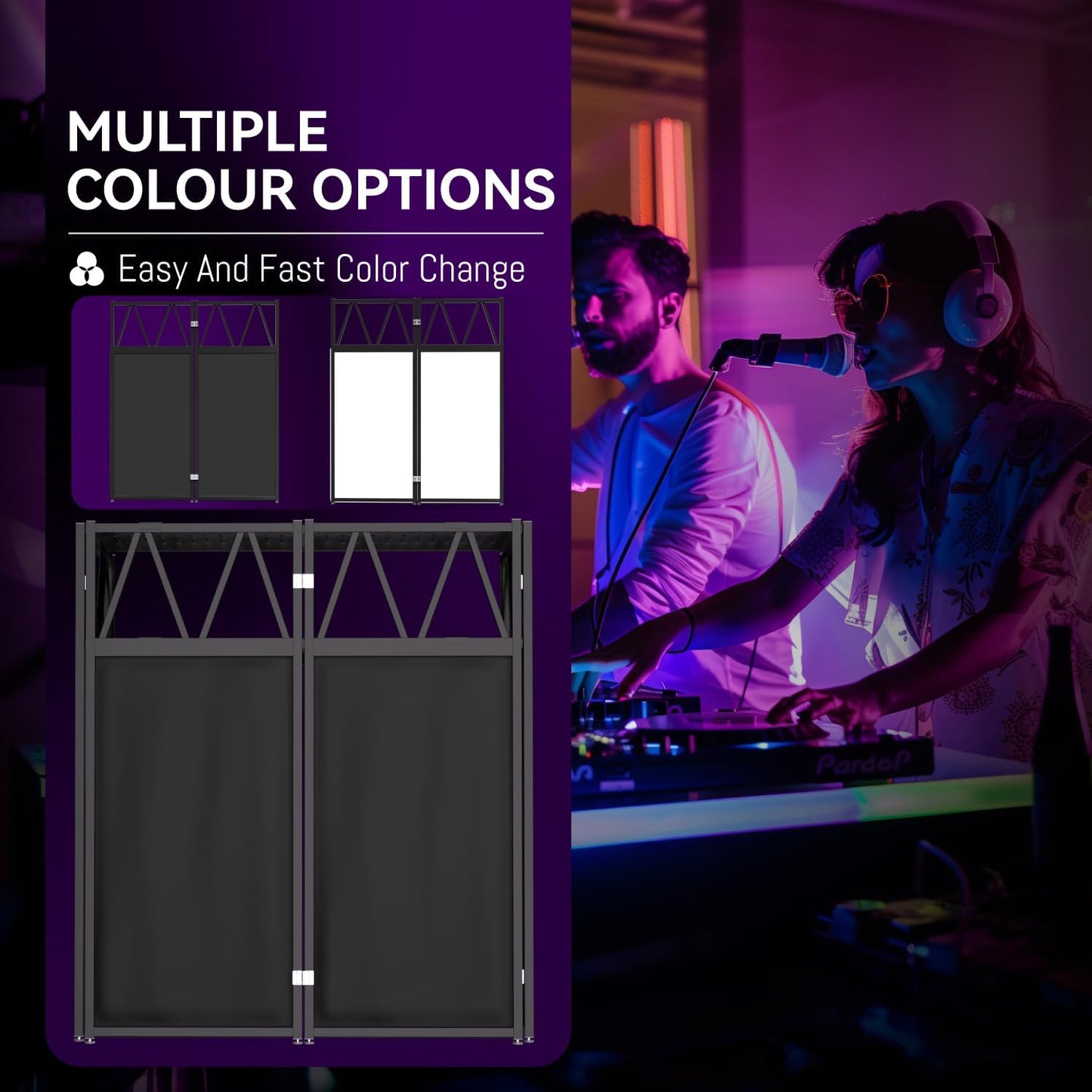 Portable DJ Booth T able,Foldable DJ Table Stand Portable with White & Black Scrim,Adjustable DJ Facade Booth Station Metal Frame D J Table with Cable Hole for Private Events, Clubs, Bars (50*25 XL)