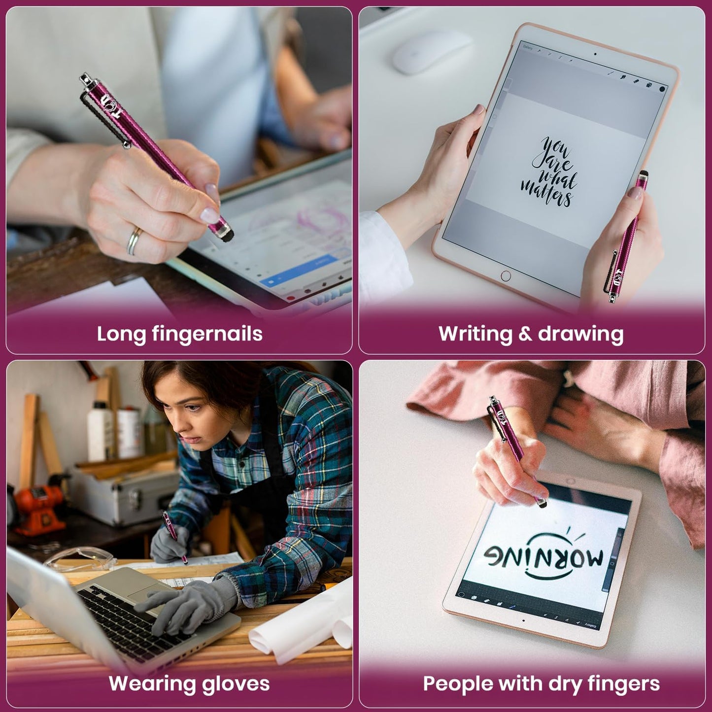 TCD 10 Pack Stylus Pen for Touch Screen, Universal Capacitive Digital Stylus Pen for iPad, iPhone, Tablet, Laptop – Premium Thick Styluses for All Touchscreen Devices with Rubber Tip, Hot Pink