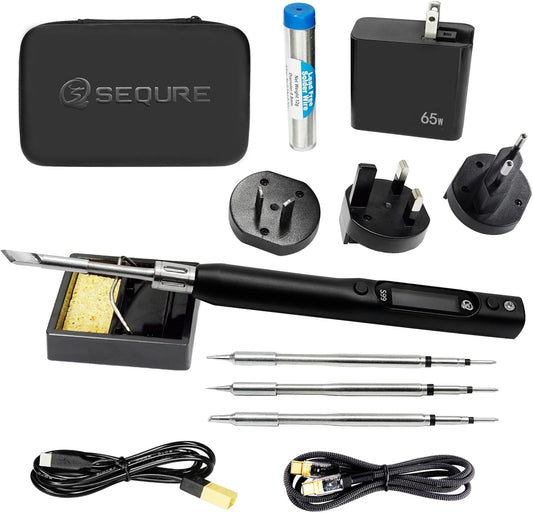 SEQURE S99 Portable Soldering Iron Kit 150W Electric Soldering Iron with 4 Solder Tips 4 PD 65W Fast Travel Adapter OLED Digital DC/PD/QC/PPS Input Power Mini Welding Tool For Drones Laptops Phones
