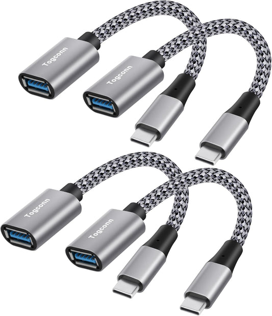 USB-C to USB 3.0 Adapter 4 Pack, Nylon Braided Type-C 3.1 OTG Cable USB C Male to USB A 3.0 Female Connector for iPhone15,iPhone15 ProMax,Samsung S23 Ultra, MacBook Pro, MacBook Air/Mini, Google Pixel