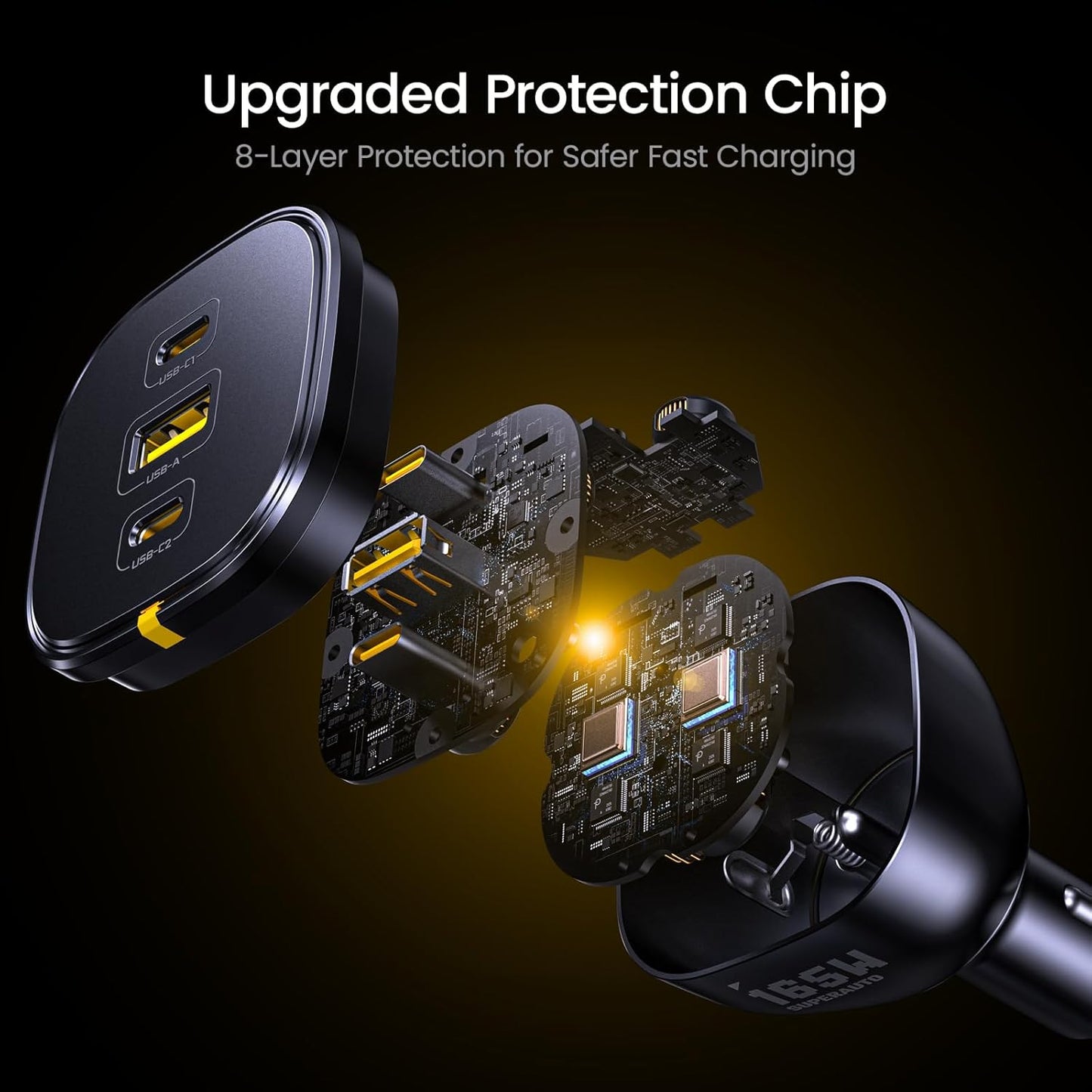 AOHI 165W Laptop Car Charger Adapter 140W PD 3.1/ 100W PD 3.0 USB C Super Fast Charging PPS 45W 3-Ports QC5.0 Car Lighter Charger for MacBook Pro, iPhone 16/15, Galaxy S24 Ultra, iPad, Black