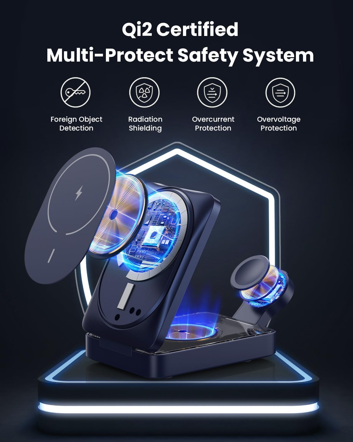 3-in-1 Wireless Charger Charging Station for iPhone, Qi2 Certified 15W Fast Charging Foldable Magnetic Charger Stand with 30W USB C Adapter for MagSafe iPhone 16/15/14/13/12, Apple Watch, AirPods