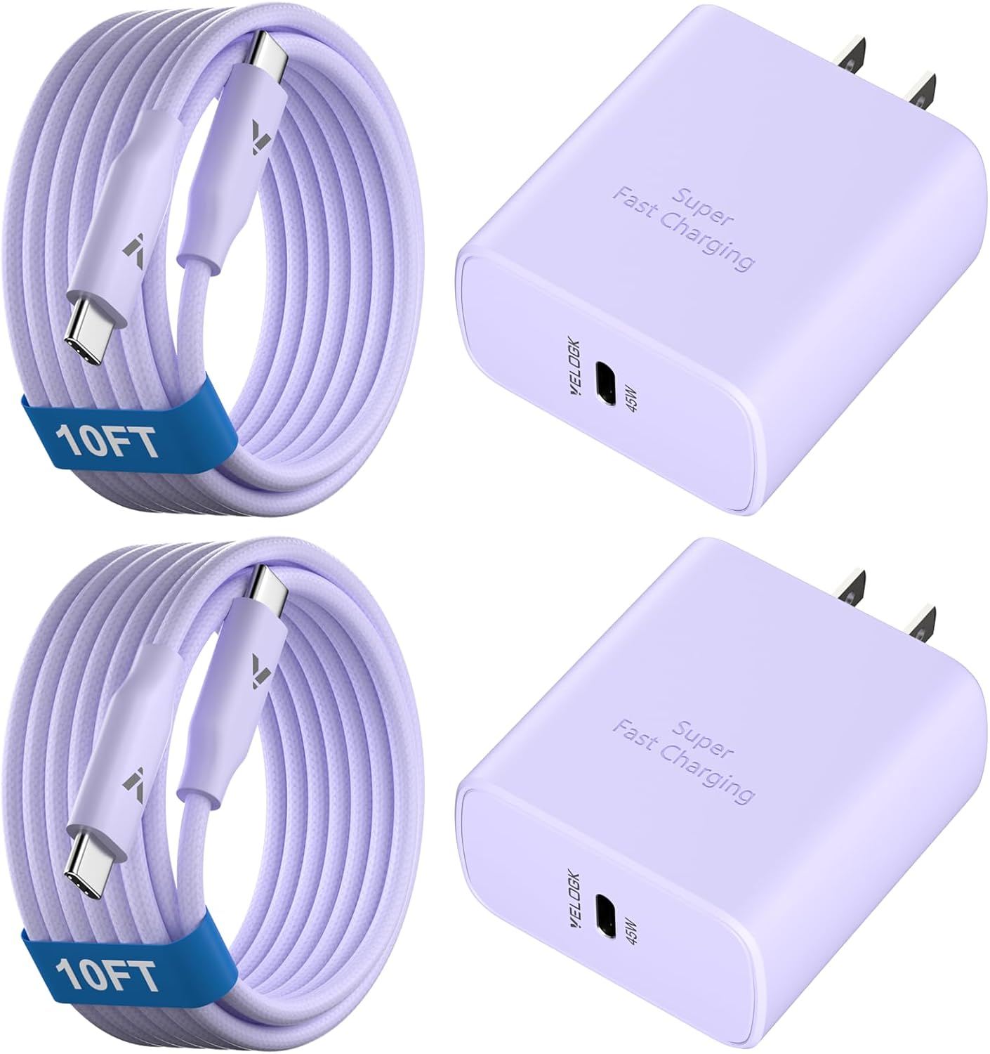 45W Super Fast Charger USB C, 45 Watt Type-C Android Phone Charger Fast Charging Block with 10FT Type C Cords for Samsung Galaxy S25 Ultra/S24 Ultra/S24+/S23 Ultra/S22 Plus/S20,Tab S9/S8 Ultra(Purple)