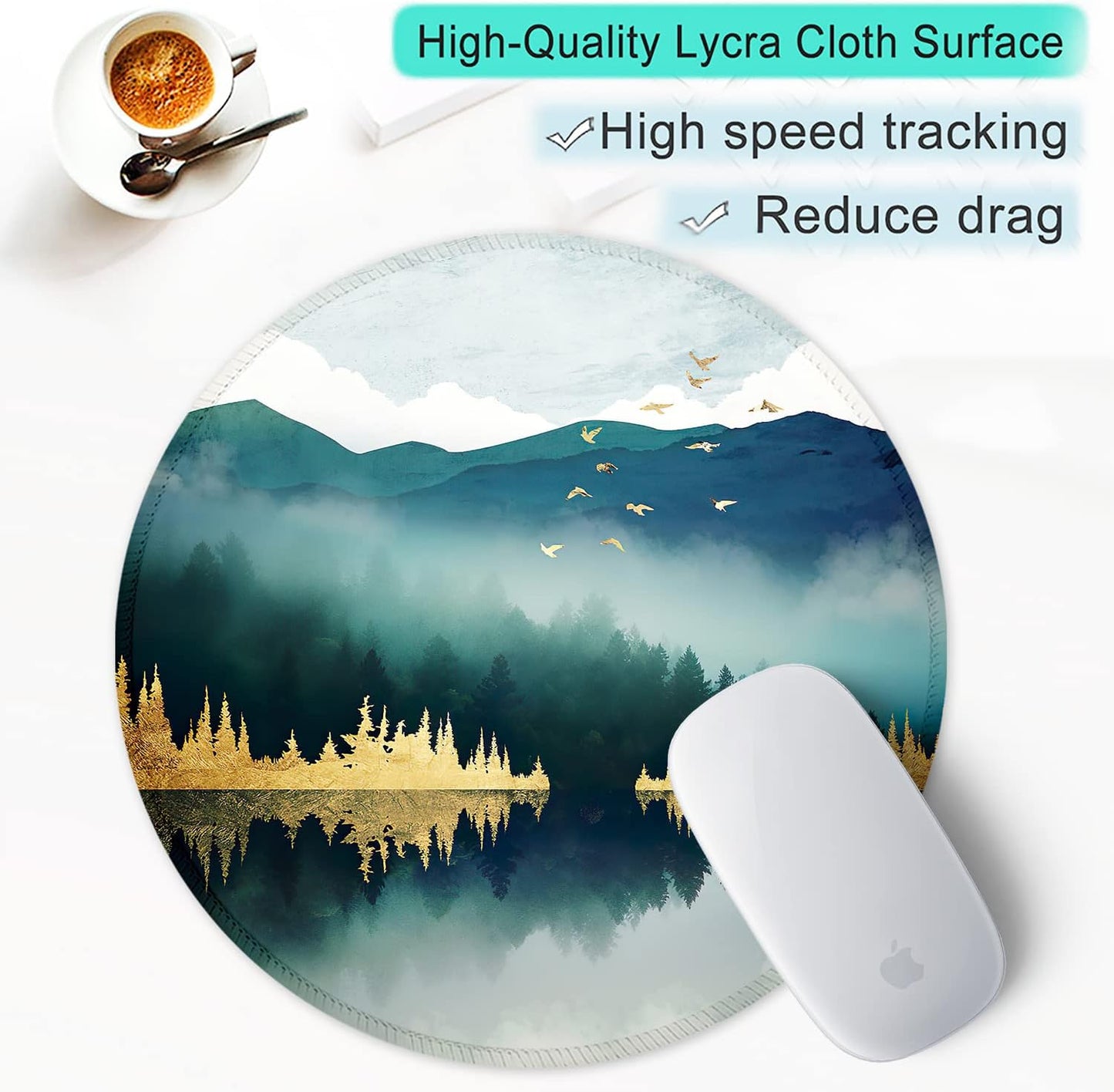 ITNRSIIET Round Mouse Pad with Stitched Edge Premium-Textured Waterproof Non-Slip Rubber Base Desktop Protection Mat Diameter 8.7 inches, Landscape Forest