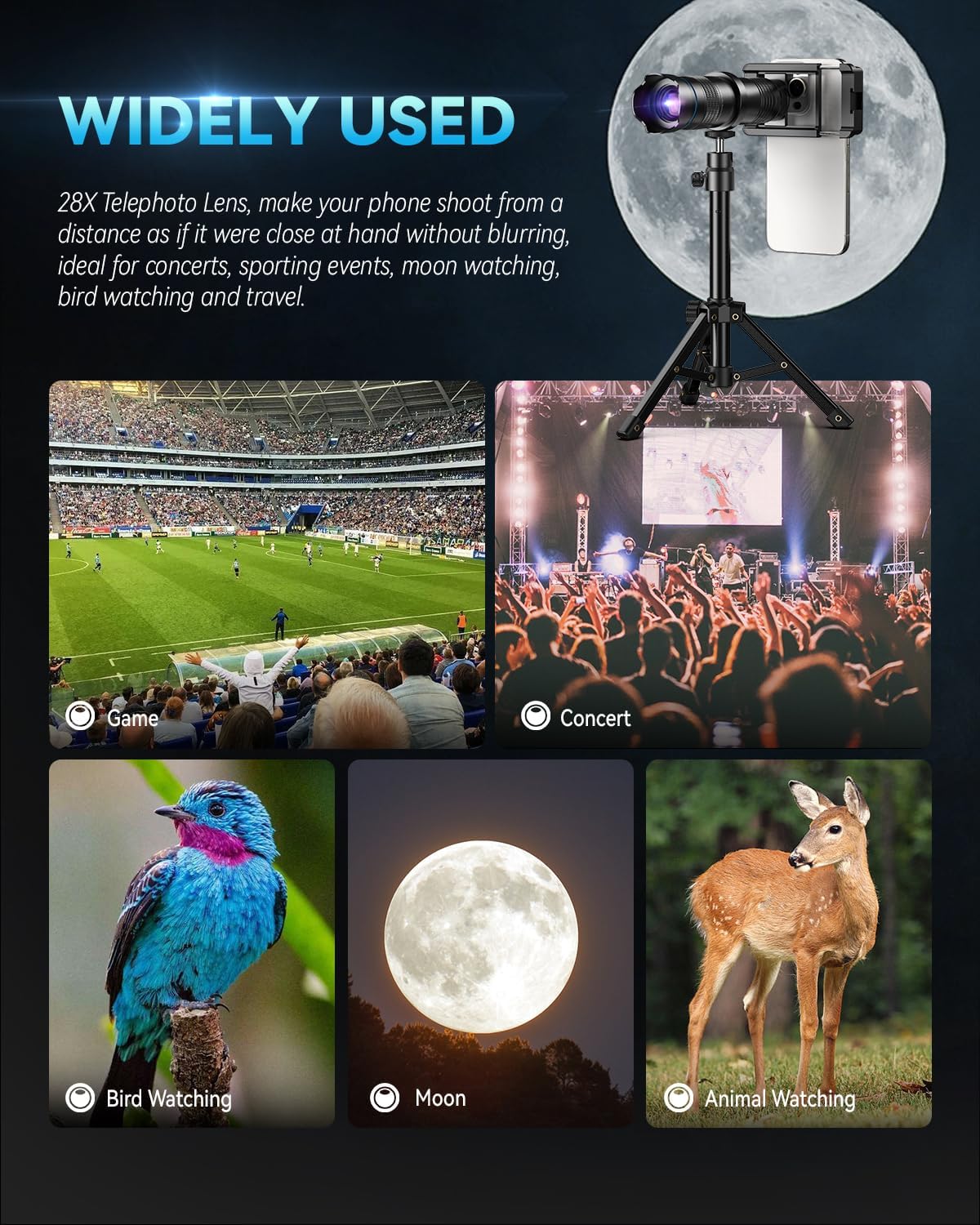 MIAO LAB 28X HD Telephoto Lens for iPhone Pro Max/Samsung/Android | High Power Zoom Camera Lens with Tripod Mount, Universal Smartphone Compatibility