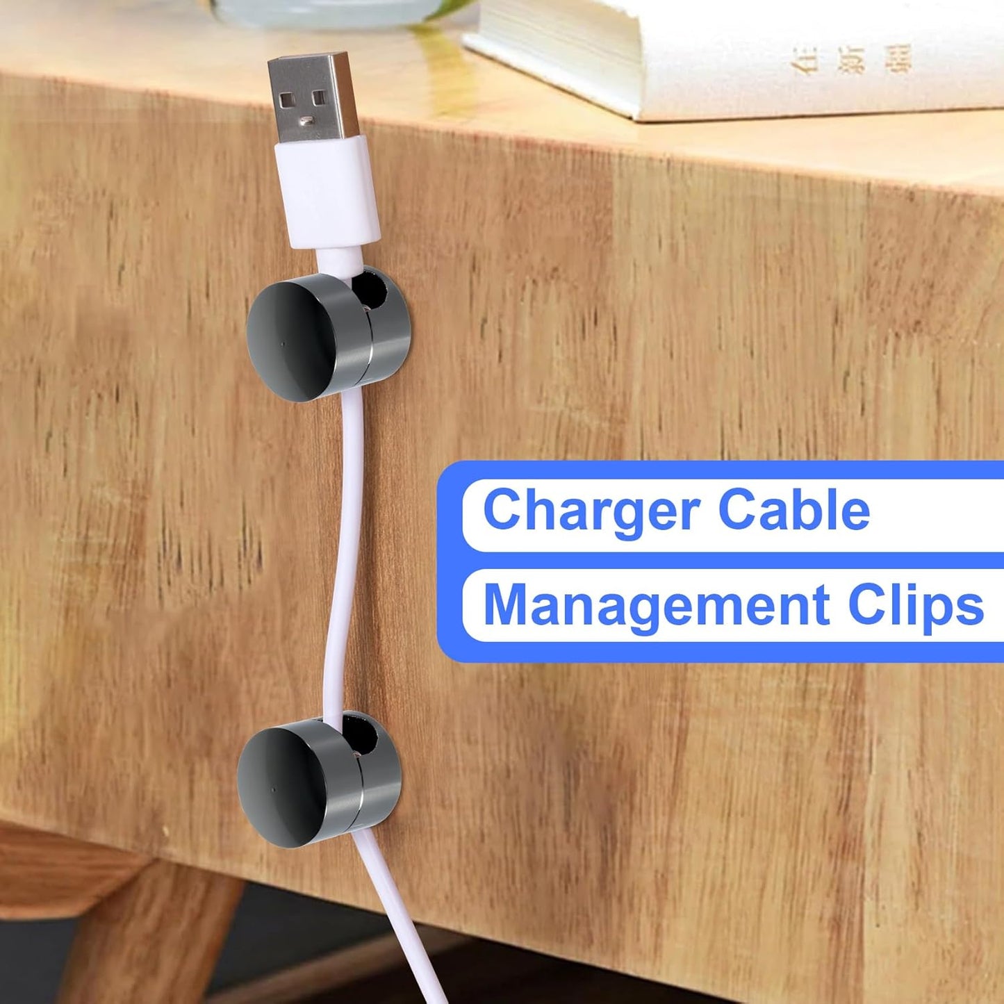 6 Sets Charger Holders for Cords, Black Adjustable Cable Anchor Holders, Adhesive Metal Cord Clips, Cable Management Wire Organizers for Desk, Office, Nightstand