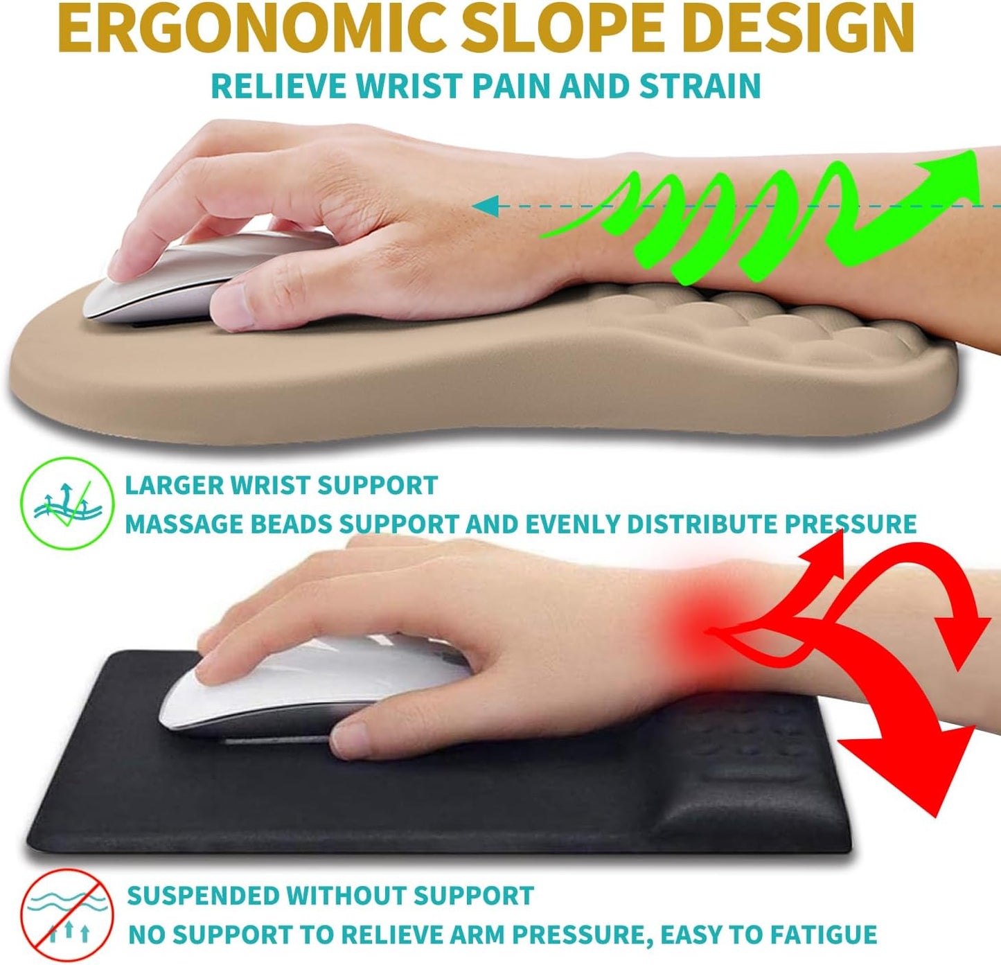 Hokafenle 2 in 1 Ergonomic Mouse Pad Wrist Support & Wrist Rest for Computer Keyboard Set, with Relieve Carpal Tunnel Pain Massage Bulge and Full Memory Gel Design (2In1 Set, Sand Color)