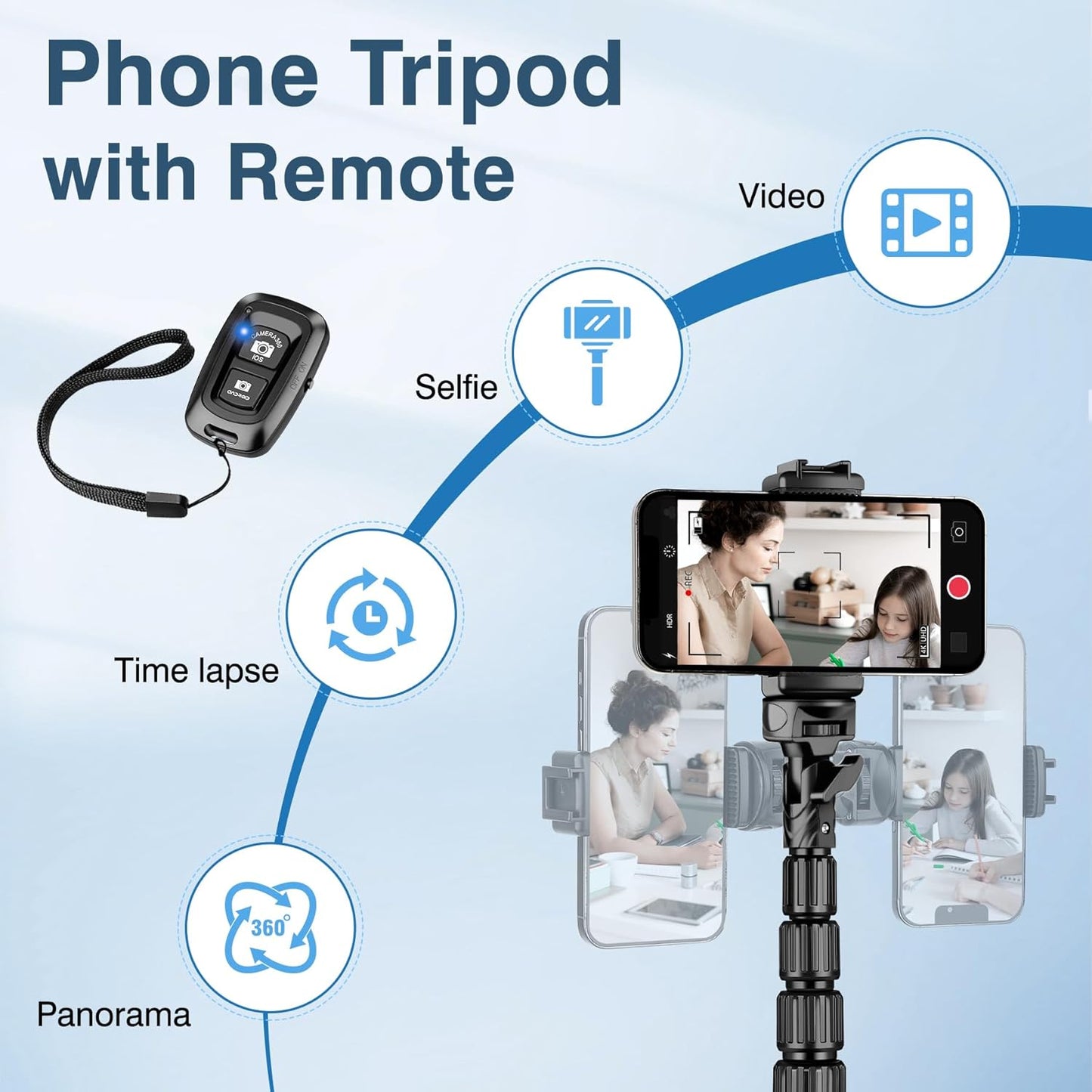 72" Tripod for iPhone, Phone Tripod with Remote, Black Aluminum, Compatible with Smartphone/Camera/Gopro, Cellphone Tripod Stand for Video Recording Selfies Vlogging