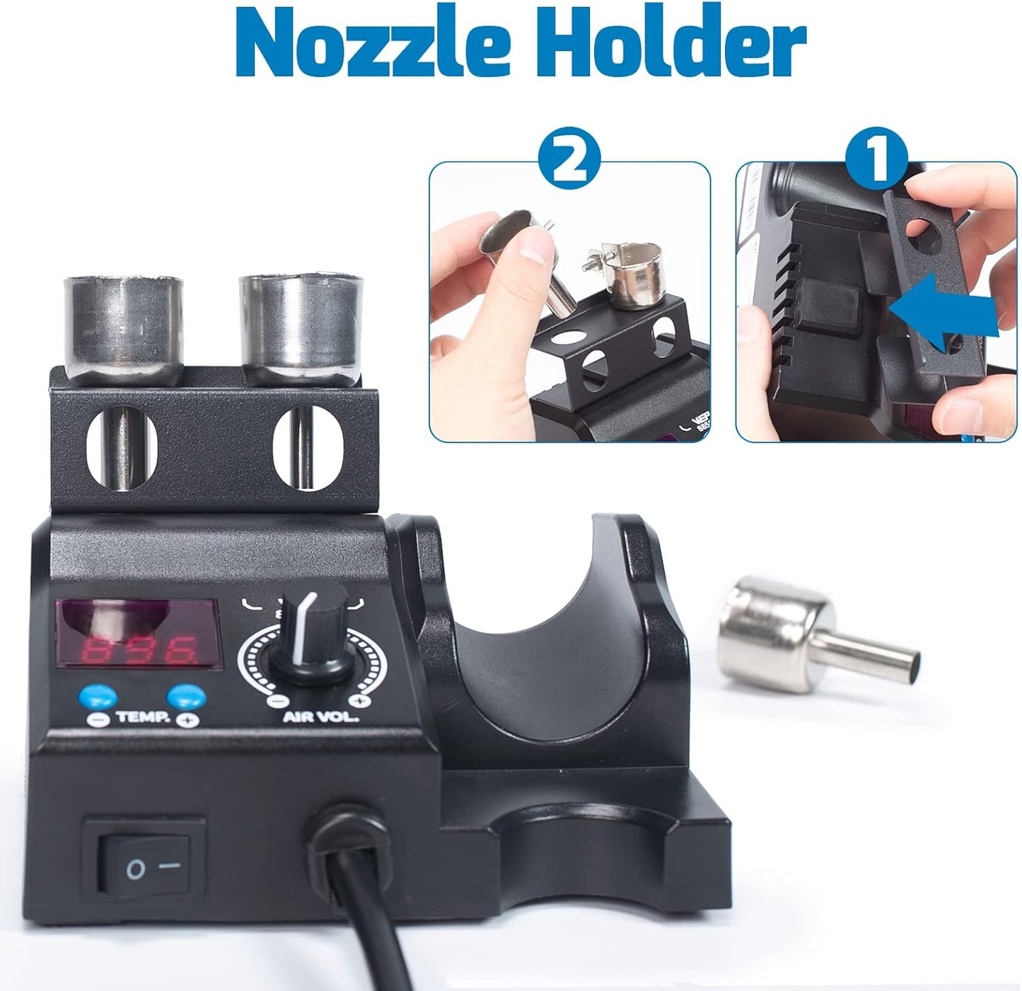 WEP 8858-V Hot Air Rework Station Kit with Compact Size, Integrated Nozzle Holder, 3 Nozzles, 2 Tweezers, Adjustable Temperature& Air Volume, PID Program, °C/°F Conversion and More