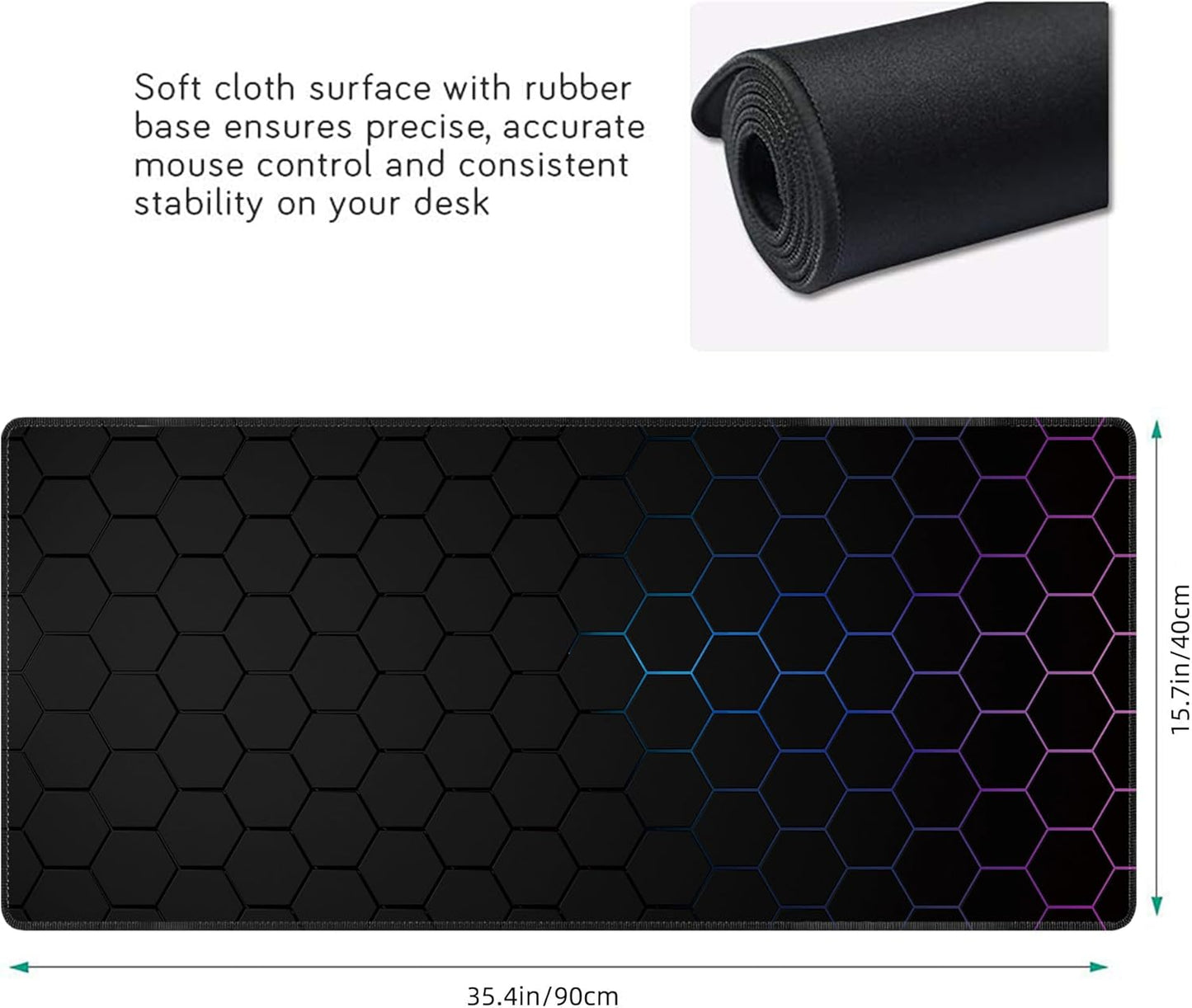 Hexagon Honeycomb Large Mouse Pad,Gaming Keyboard Desk Pad,Extended Mouse Mat Non-Slip Rubber Base with Stitched Edges for Office Game Home XXL 35.4"x15.7"