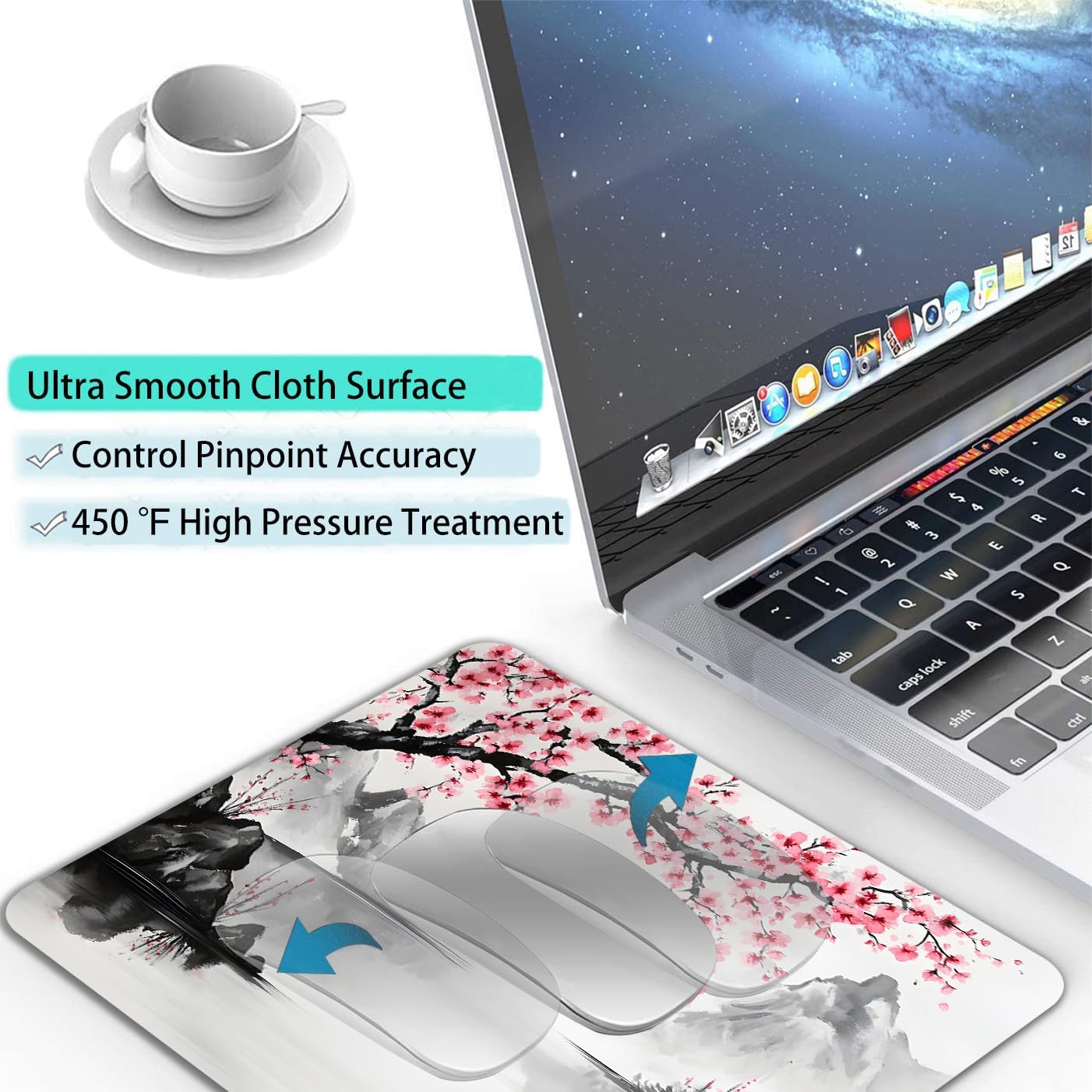 Watercolor Cherry Blossom Japanese Custom Mouse Pad with Non-Slip Rubber, Small Square Design for Wireless Laptop & Computer Mouse Pads for Desk, 9.5 x 7.9 inch Smooth Surface for Gaming & Office