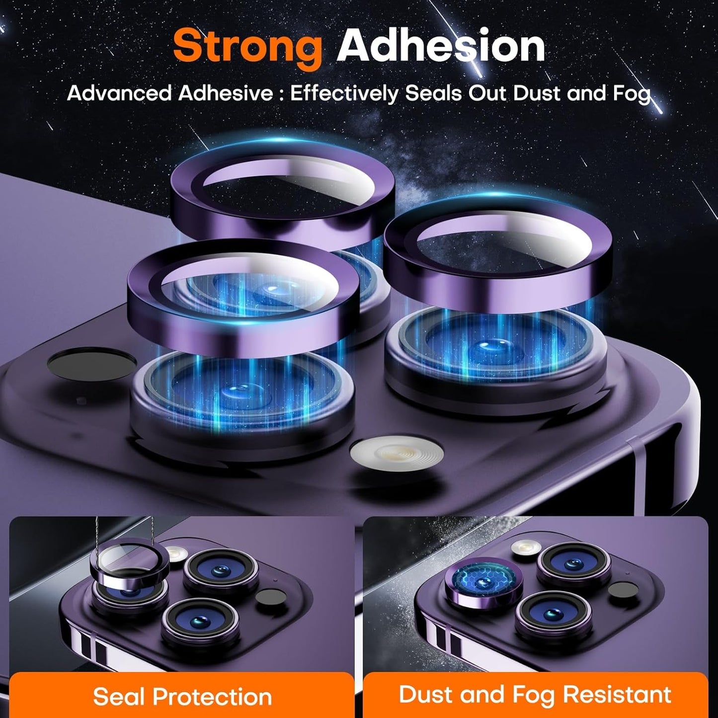 Camera Lens Protector for iPhone 16 Pro Max/16 Pro/15 Pro Max/15 Pro/14 Pro Max/14 Pro, Sapphire Glass Metal Individual Camera Cover Screen, Anti-drop, Scratch Resistant, Case Friendly- Deep Purple