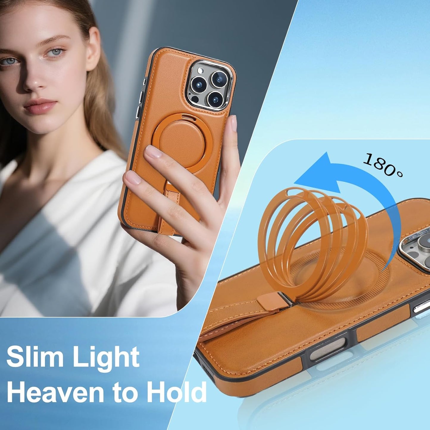 Leather Case, Suitable for iPhone 16 Case, Invisible Magnetic Design, Equipped with a Lanyard and Foldable Stand, Black, Yellow and red (Yellow, iPhone 16)