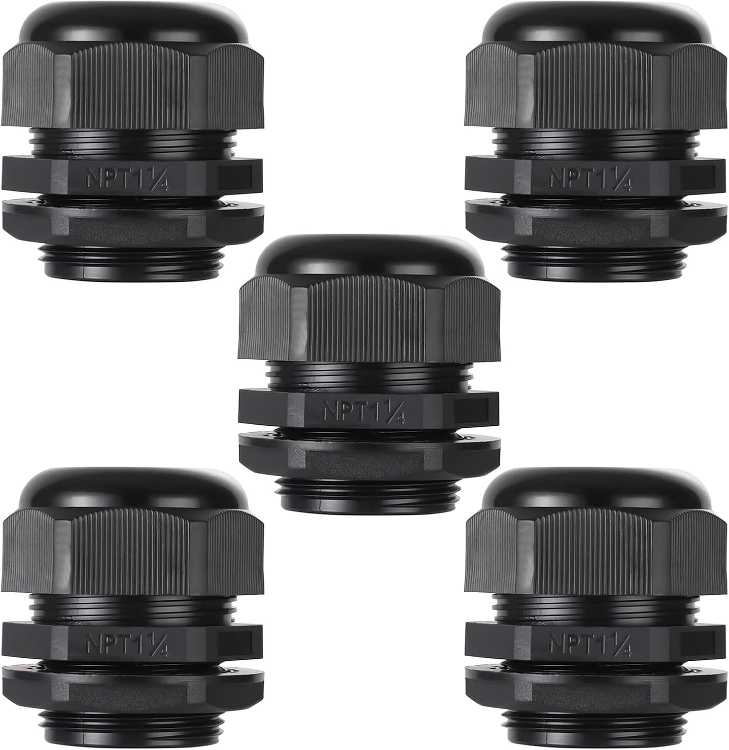 PENGLIN Cable Glands 1-1/4" NPT Nylon Cable Connector, Strain Relief Cord Connector, IP68 Waterproof Adjustable Locknut (1-1/4 Inch (5-Pack))