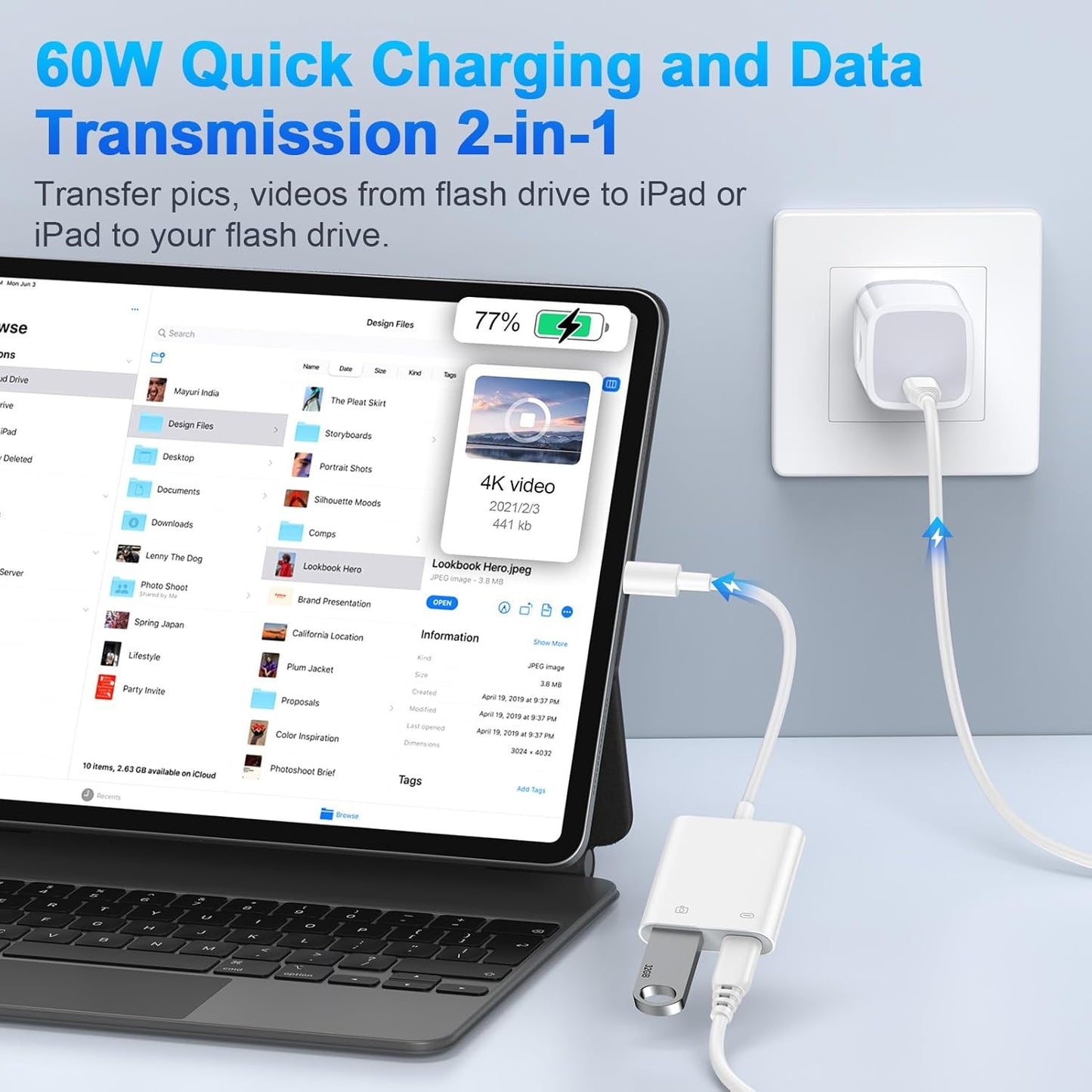 USB C to OTG Cable Charger Adapter for iPhone 16 Pro Max/16e/15/15 Pro Max 2-in-1 Type C to USB Camera Adapter with PD 60W Fast Charging for Samsung Galaxy S25 Edge/S24/S23/S22/S21/A16 5G/A26/A36/A56