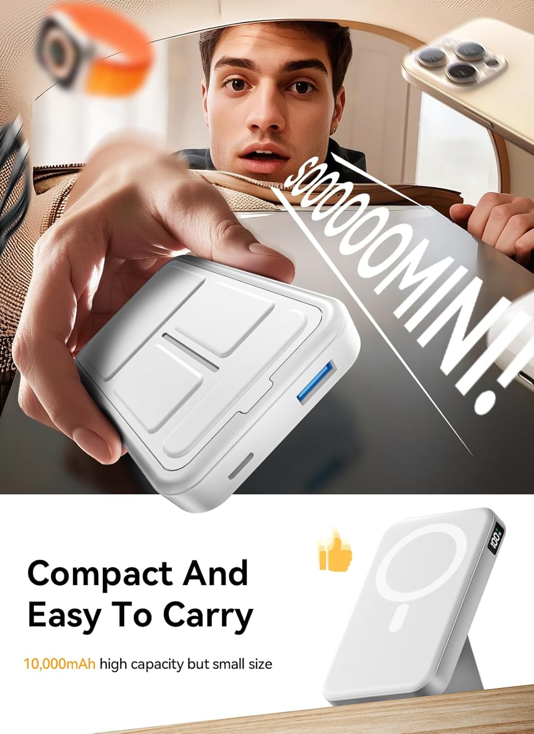 Magnetic Portable Charger, 10000mAh Wireless Power Bank with 20W USB-C Fast Charging, Foldable Stand & LED Display Magnetic Battery Pack, Compatible with iPhone 16/15/14/ All Series