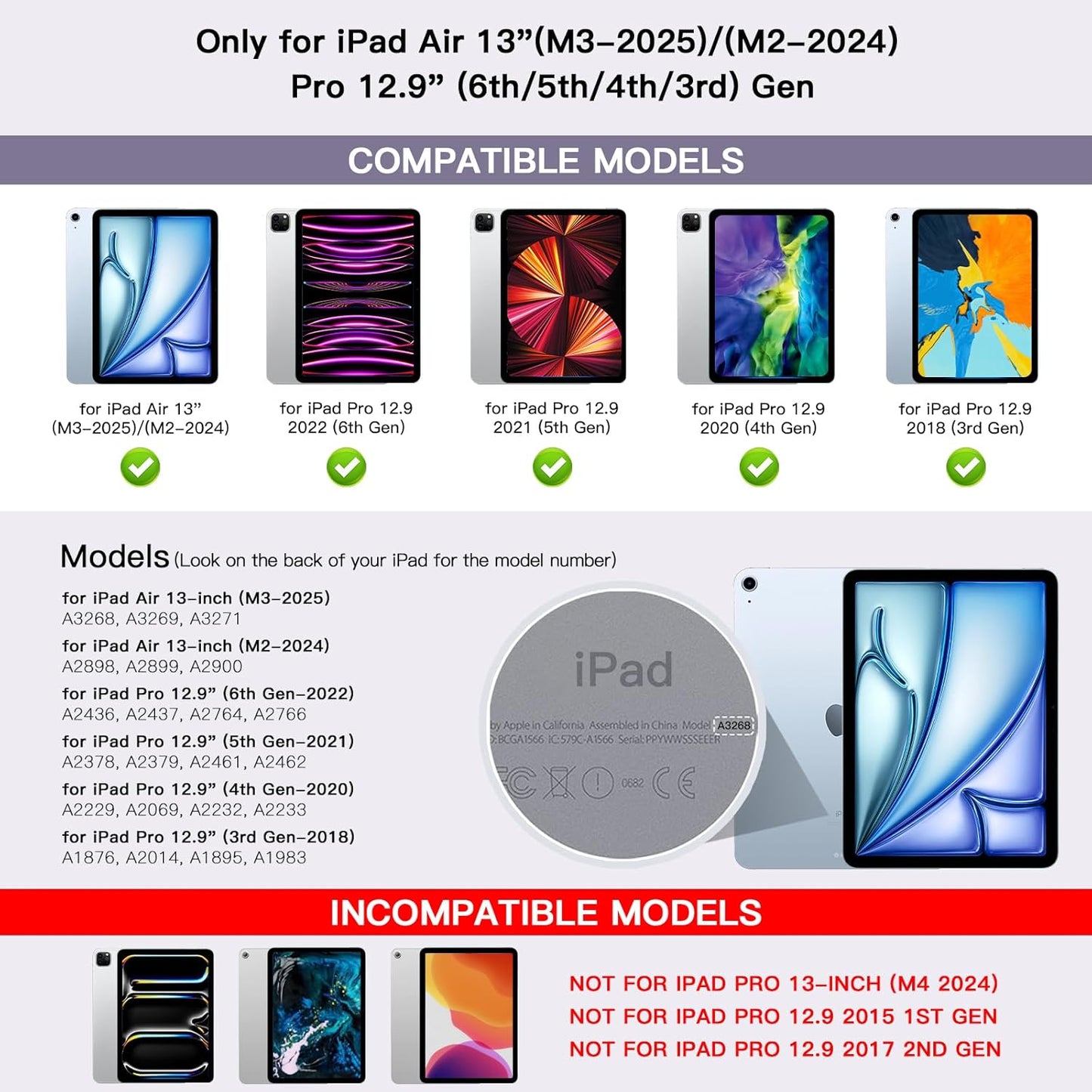 for iPad Air 13 inch Case with Keyboard (M3,2025 / M2,2024), iPad Pro 12.9 (6th/5th/4th/3rd Gen) Magic Keyboard, Springy Backlit Keys, Stain-Resistant Surface, Multi-Touch Trackpad, Purple