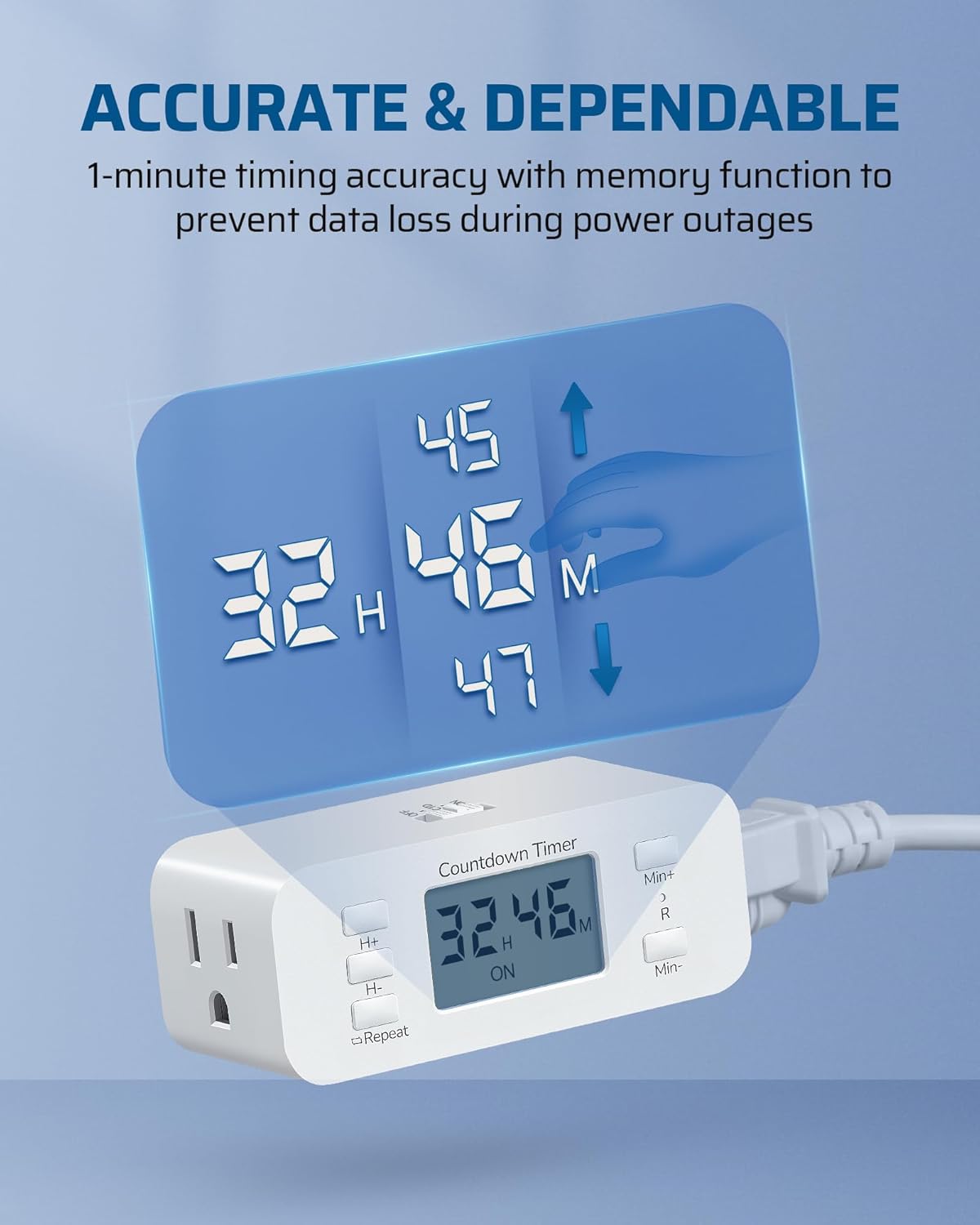 DEWENWILS 2 Pack Indoor Countdown Timer Outlet, Timers for Electrical Outlets Indoor, Large Screen and Repeat Function, Up to 36 Hours, Auto Shut Off for Fan, Lights, Charger, 125V 60Hz