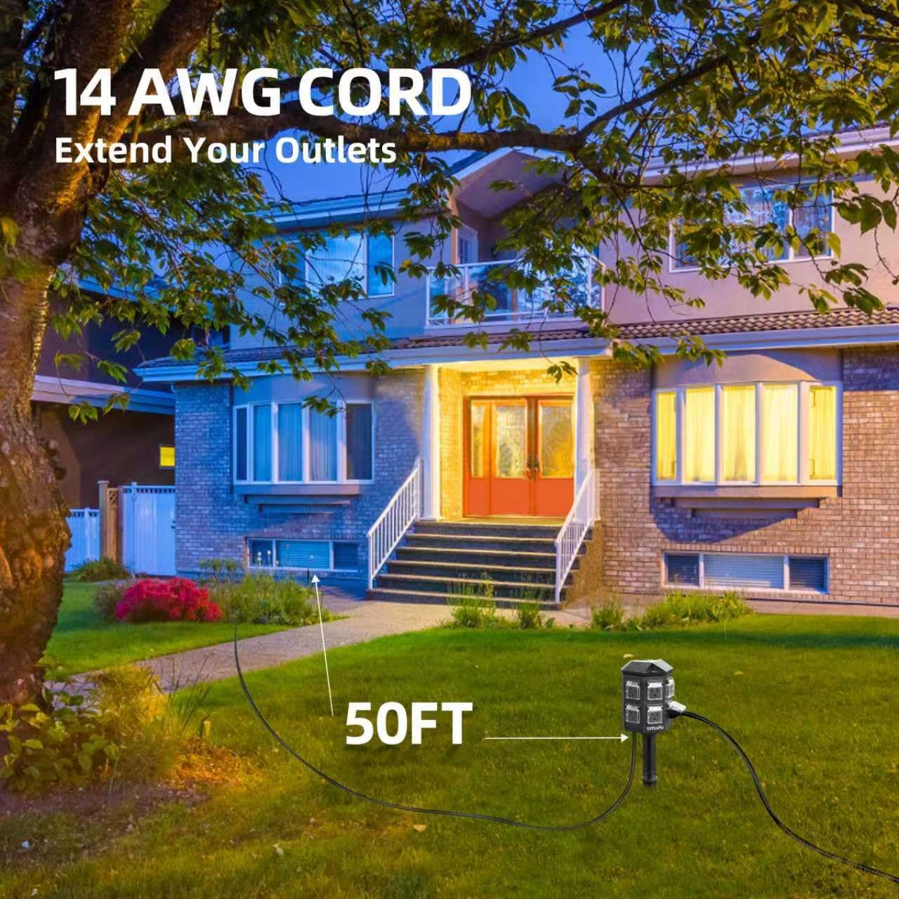 TiFFCOFiO Outdoor Power Strip Timer, Dusk to Dawn Light Sensor Countdown, 50 Feet Extension Cord Waterproof, 6 Grounded Outlets for Halloween and Christmas Decorations, ETL Listed (50 FT)