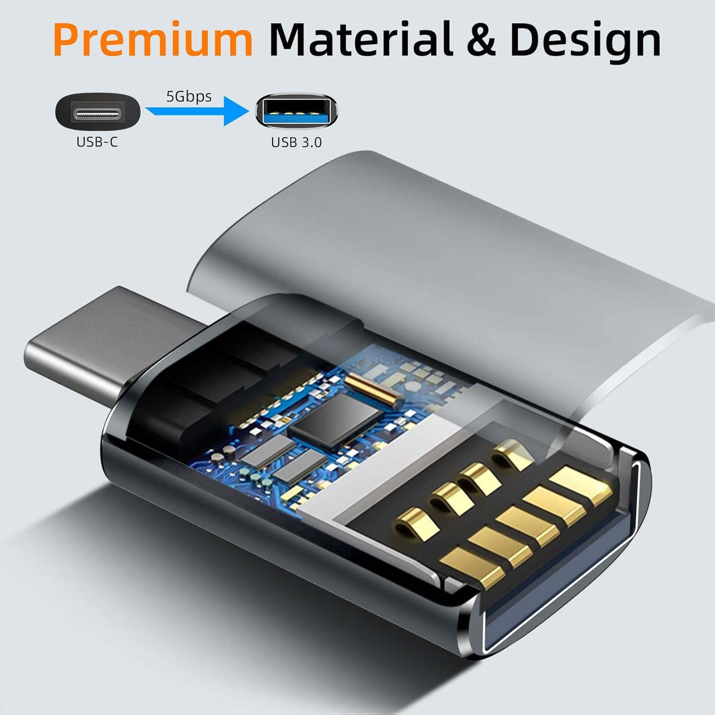 𝟒𝐏𝐚𝐜𝐤 𝐔𝐩𝐠𝐫𝐚𝐝𝐞𝐝 USB to USB C Adapter,USB C Male to USB 3.0 Female OTG Converter for iPhone 16 15 14 13 Plus Pro Max,Apple Watch,Airpods,S24 Ultra, Gender Changers OTG Adapters - Gray