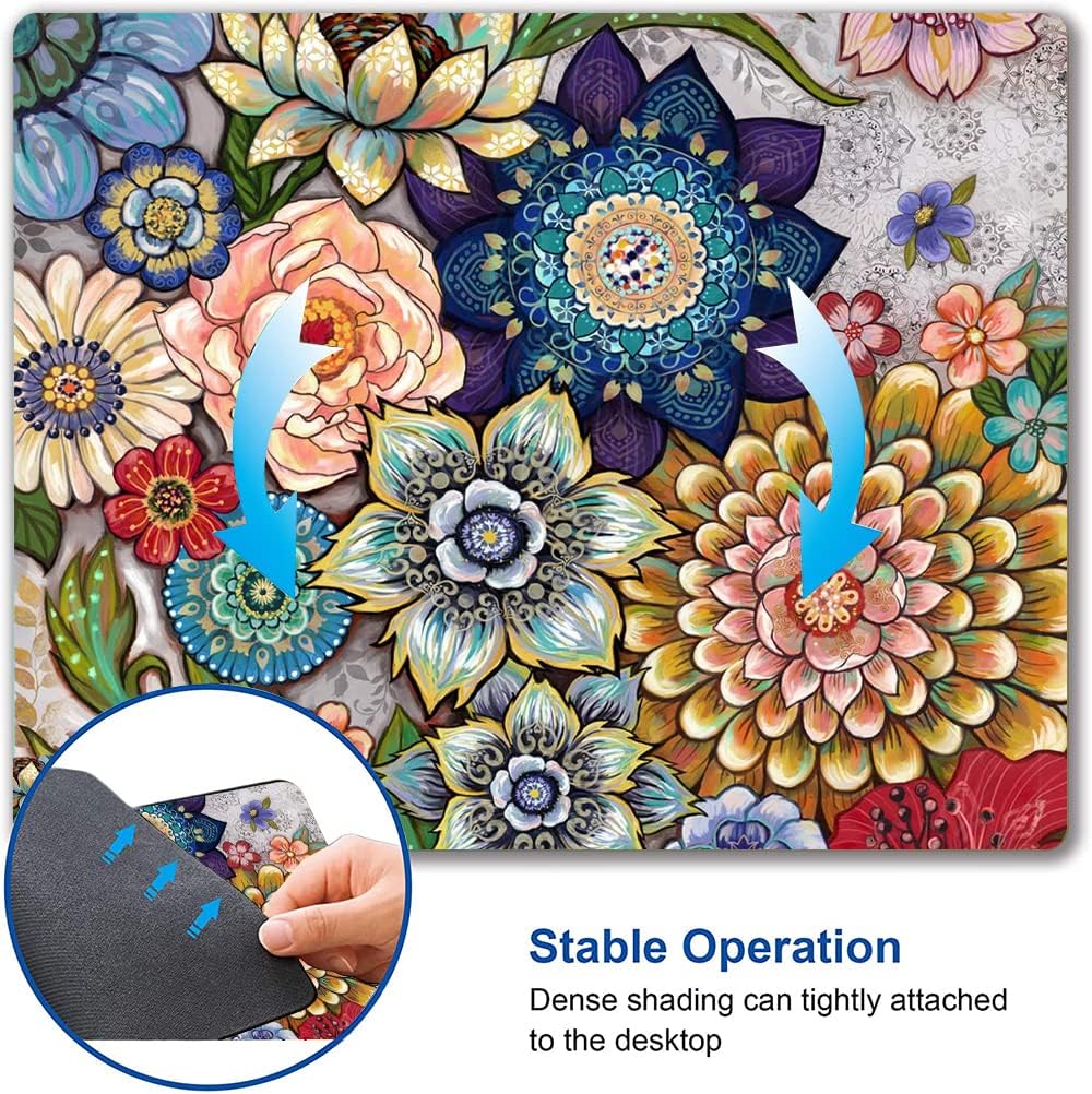 Mouse Pad, Abstract Floral Mouse Pad, Premium-Textured Computer Mouse Mat Square Waterproof Non-Slip Rubber Base Mousepad, Boho Flowers