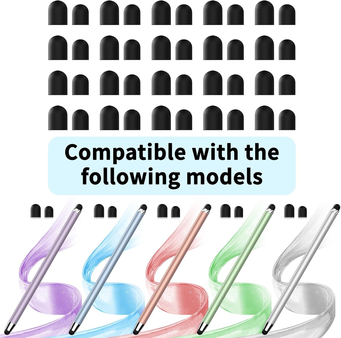 40PCS Replacement Rubber Tibs for Stylus Pen,High Sensitivity and Precisio,Universal Stylus Black Rubber Tips(0.27inch/0.21inch)