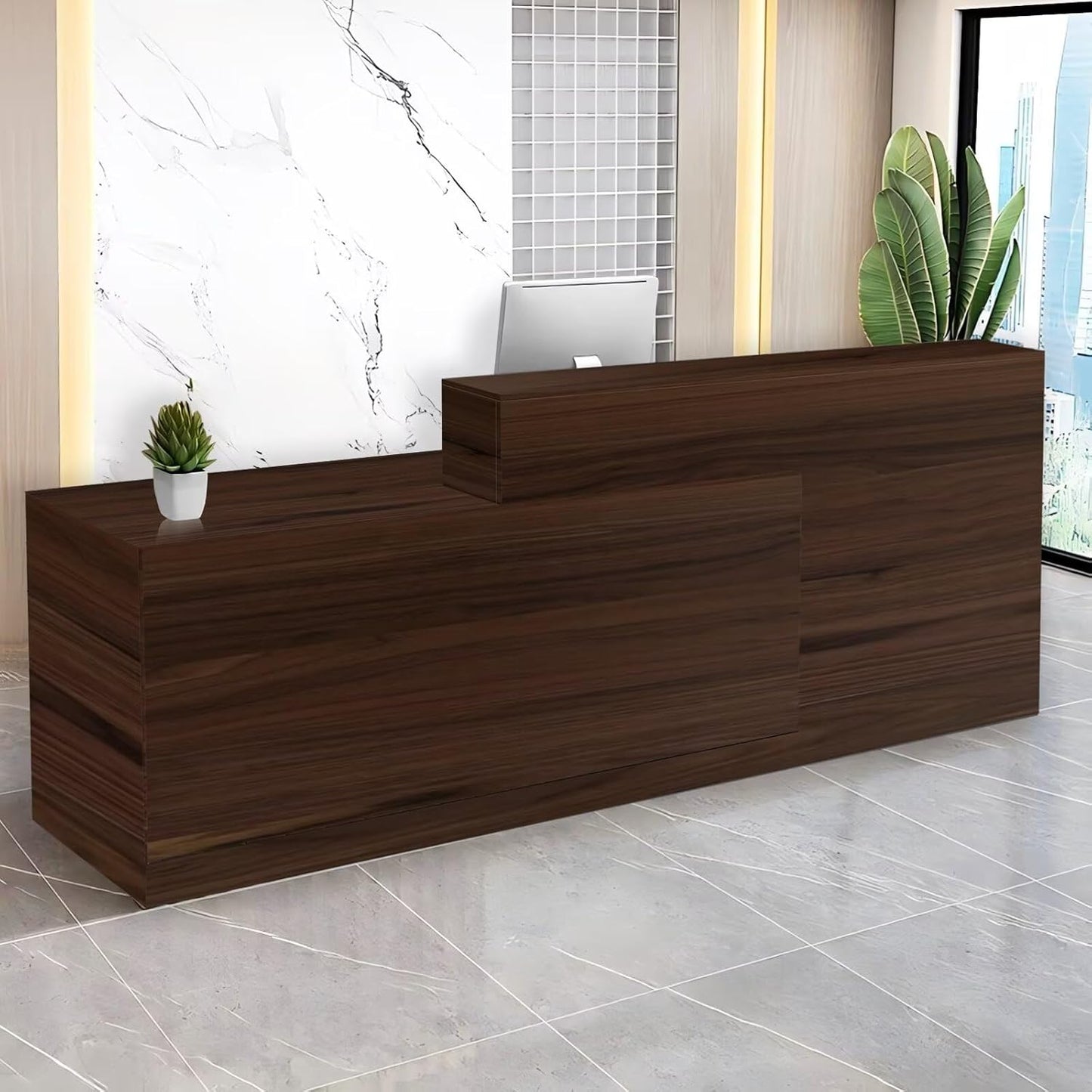 Reception Desk with Counter Modern Checkout Counter with Lockable Drawer Keyboard Tray Receptionist Desk for Office Salon Reception Table B Left 63inch/160cm