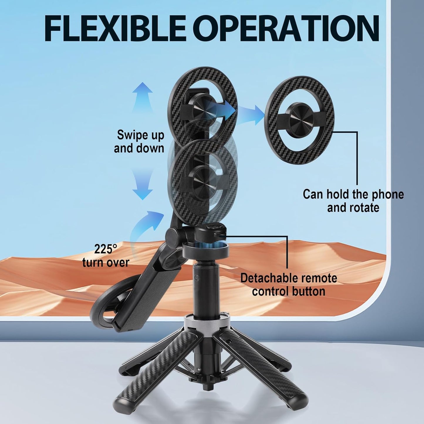 2025 New 4 in 1 Multifunctional Magnetic Selfie Stick, 360° Rotation Phone Tripod with Remote Control, Portable Extendable Mag Tripod, Universal Mobile Phone Holder for Travel Vlog(Black)