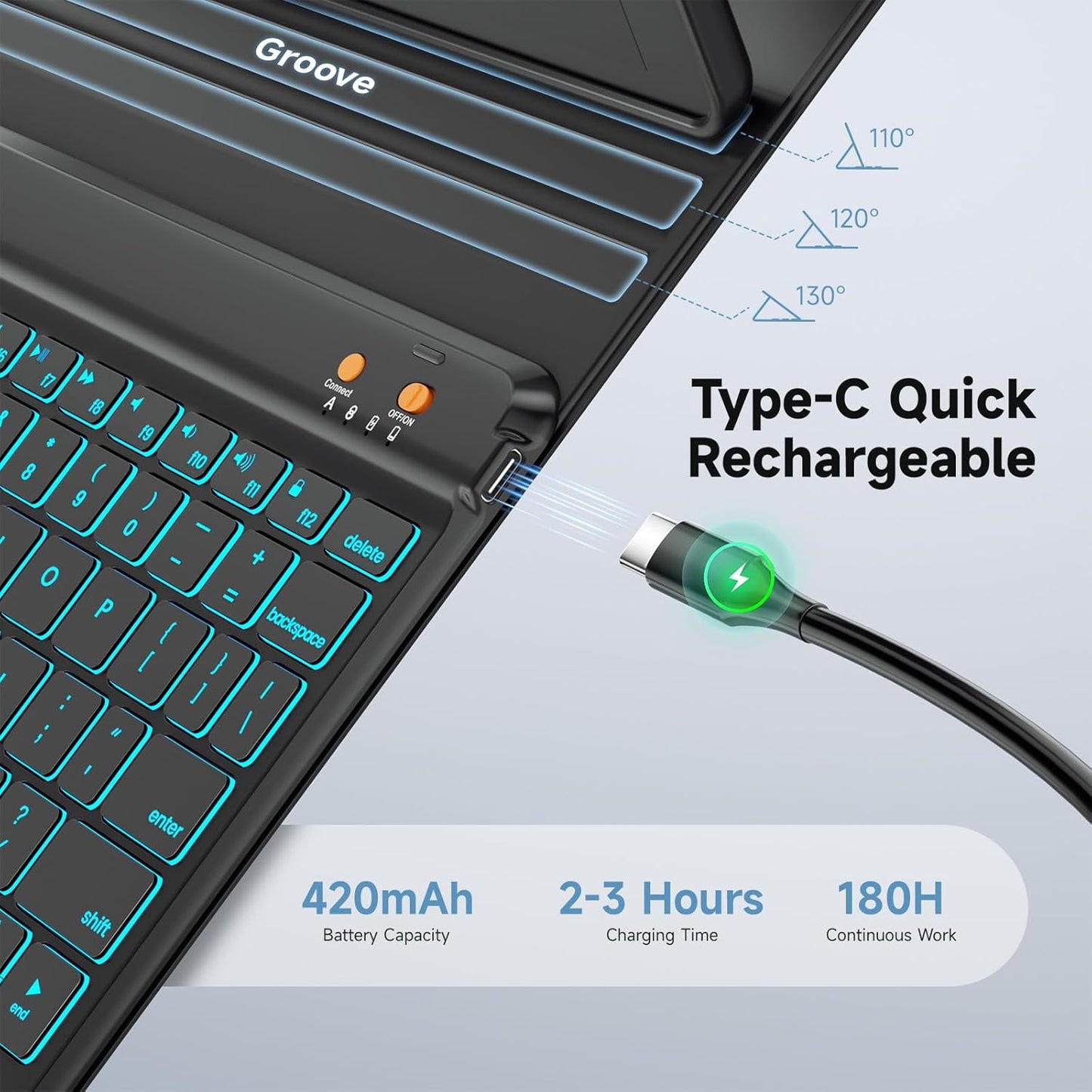 Keyboard Case for iPad 9th/8th/7th Generation 10.2 inch 2021/2020/2019 & ipad Pro 10.5-inch & ipad Air 3 2019-Backlit Detachable keyboard 360° Rotatable Folio Cover with upper pencil holder-(Black)