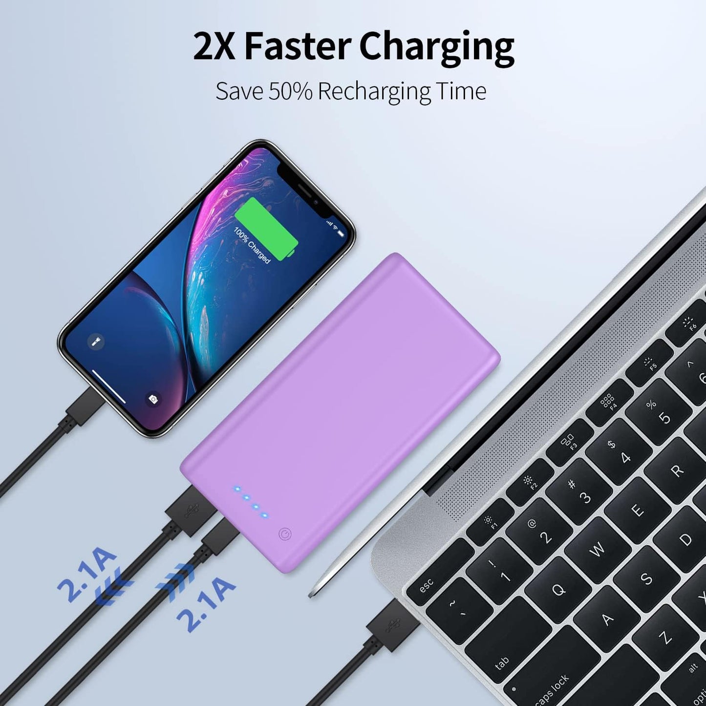 Portable Charger Power Bank 26800mah Ultra-High Capacity External Cell Phone Battery Pack,2 USB Output High Speed Charging Power bank Compatible with iPhone 16 15 14 13 12 Samsung Android LG-Purple