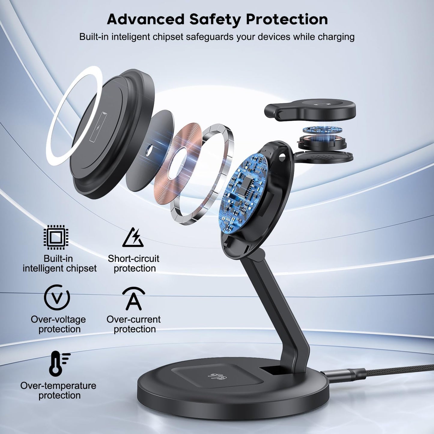 Charging Station, 3 in 1 Foldable Wireless Charger iPhone Charging Station Charger Stand Multiple Devices for Apple, with PD Adapter and USB C Cable for iPhone 16 15 14 Pro & iWatch&AirPods All Series