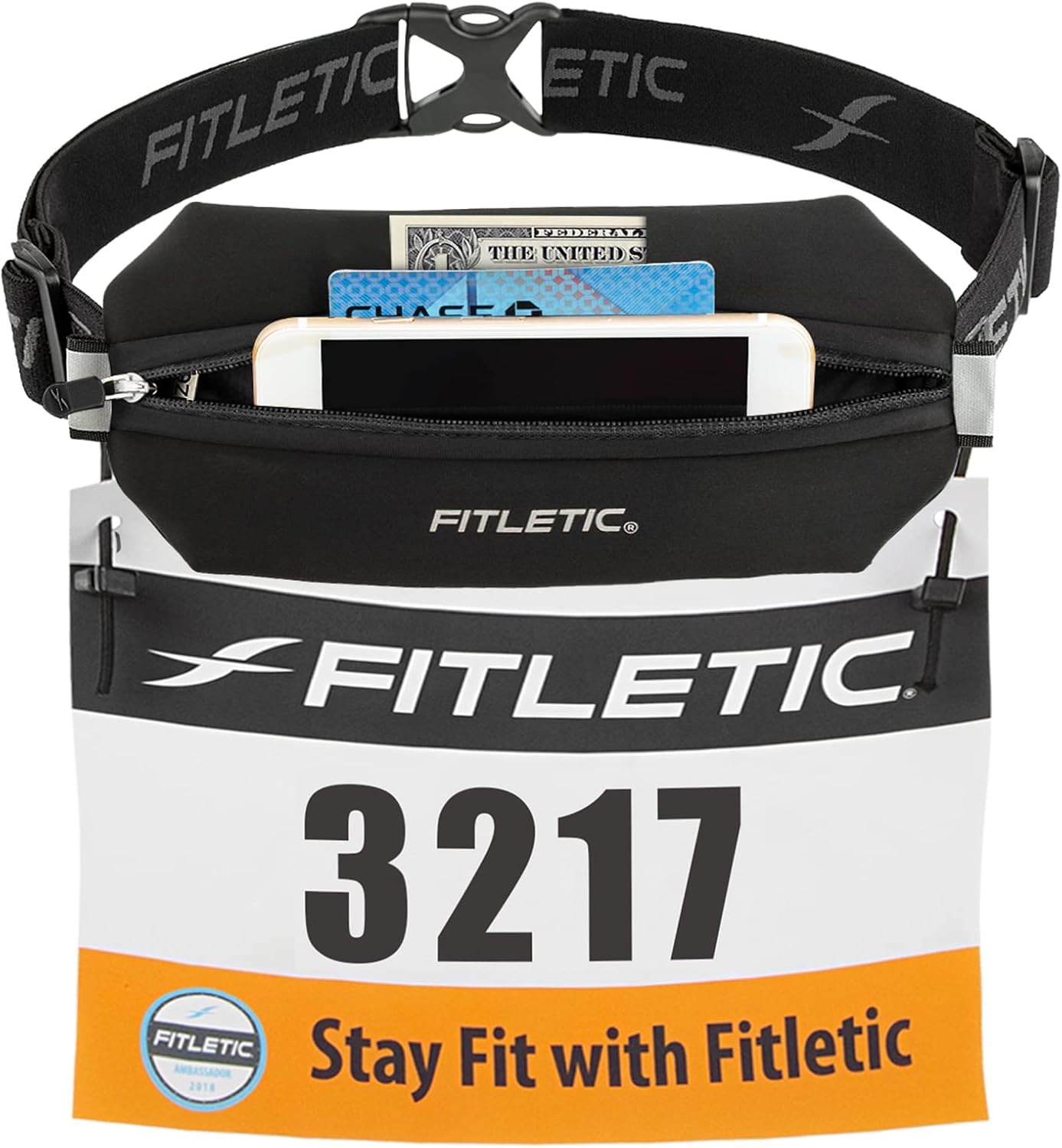 Fitletic Neo Race Belt, Black | Unique No Bounce Design for Marathon, Triathlon, Trail, 5k, 10k | Running Belt | N01R-01