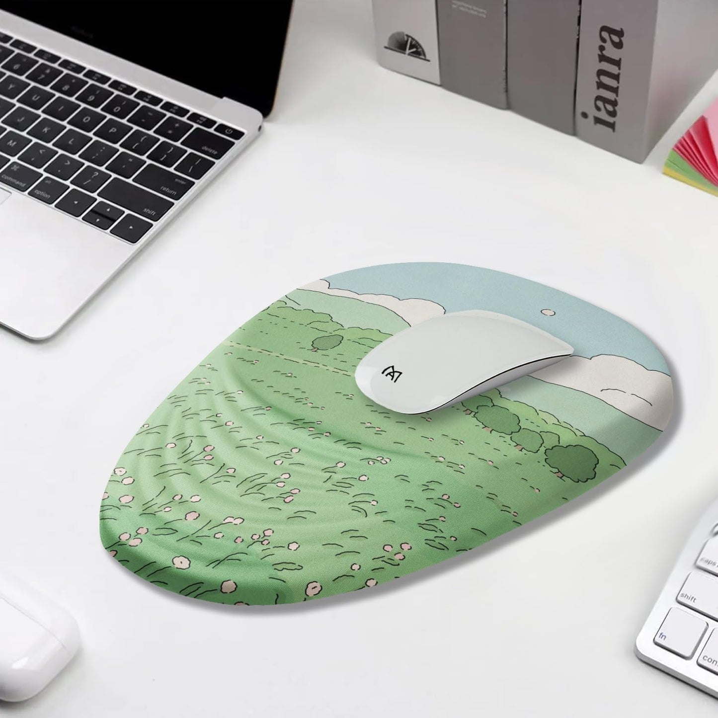 Ergonomic Mouse Pad Wrist Support, Mouse Pad with Wrist Rest, Memory Foam Massage Design & Non-Slip PU Base MousePads for Pain Relief, Desk, Office, Home, Kawaii Japanese Anime