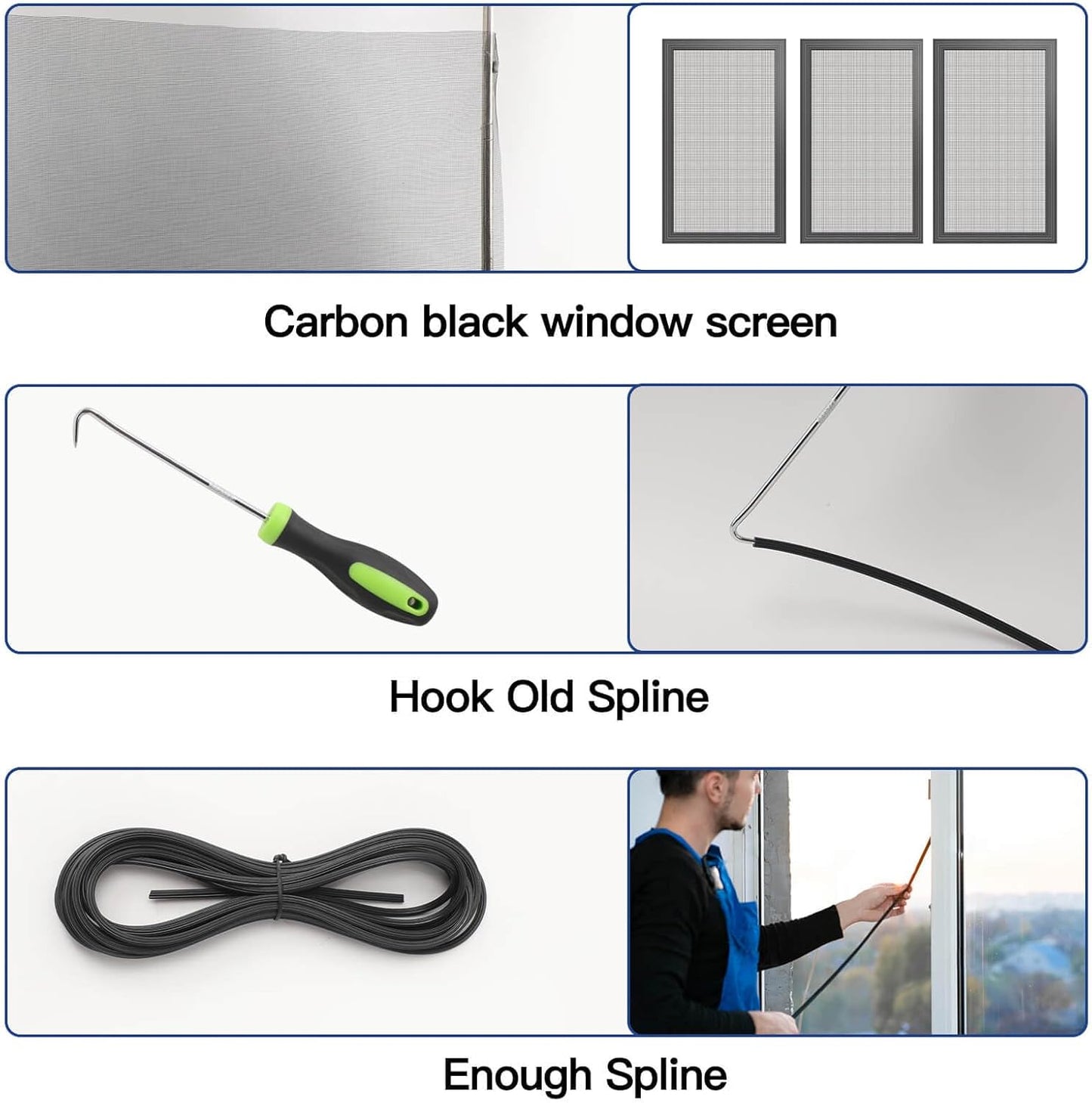 Window Screen Door Repair Kit Include Window Screens Mesh 48"x118" with All Tools in Window Screen Replacement(2pcs Screen Rollers, Screen splines, Hook, Utility Knife and Ruler), Yolovit
