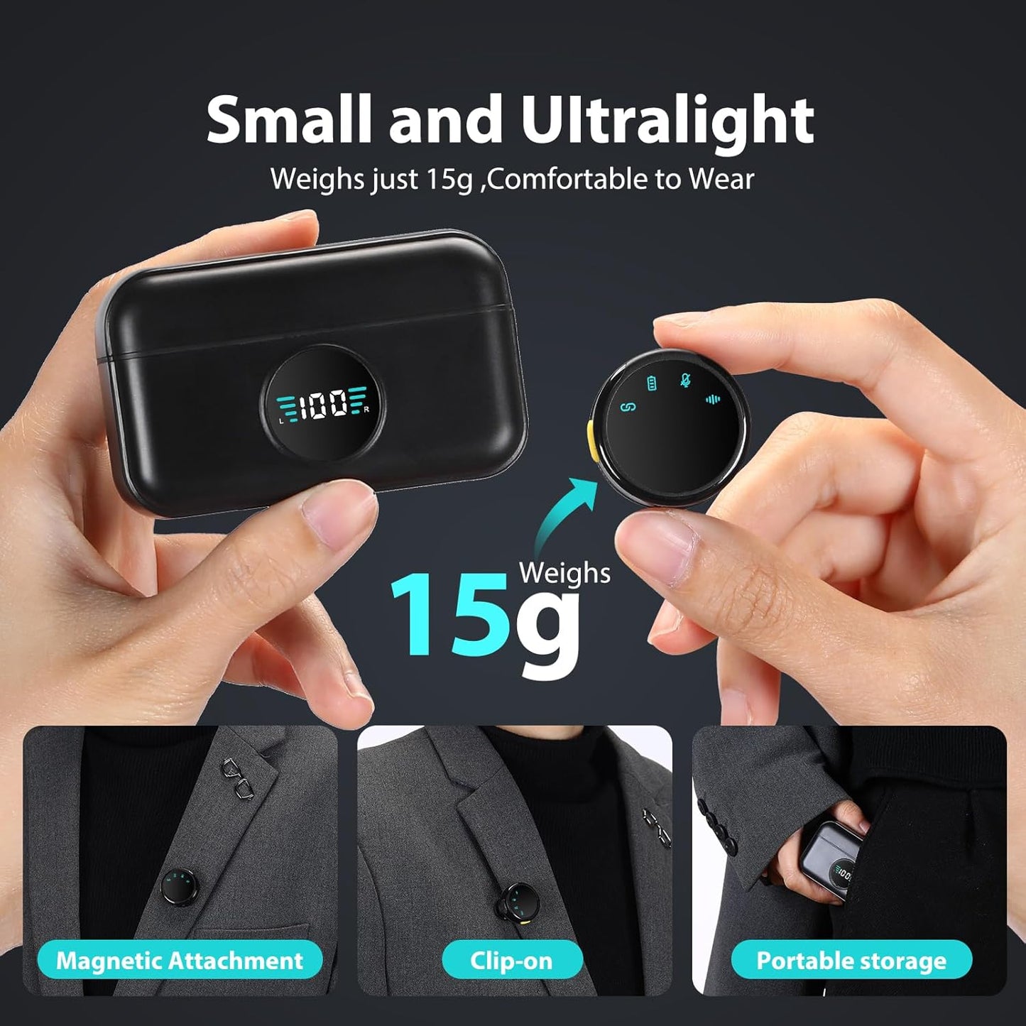 Wireless Lavalier Microphone with Charging Case,AI Noise Reduction,30H Endurance Time,Mini Wireless Microphone for iPhone 15 16/Android with USB-C,Mini Mic for Video Recording,YouTube,Vlogging