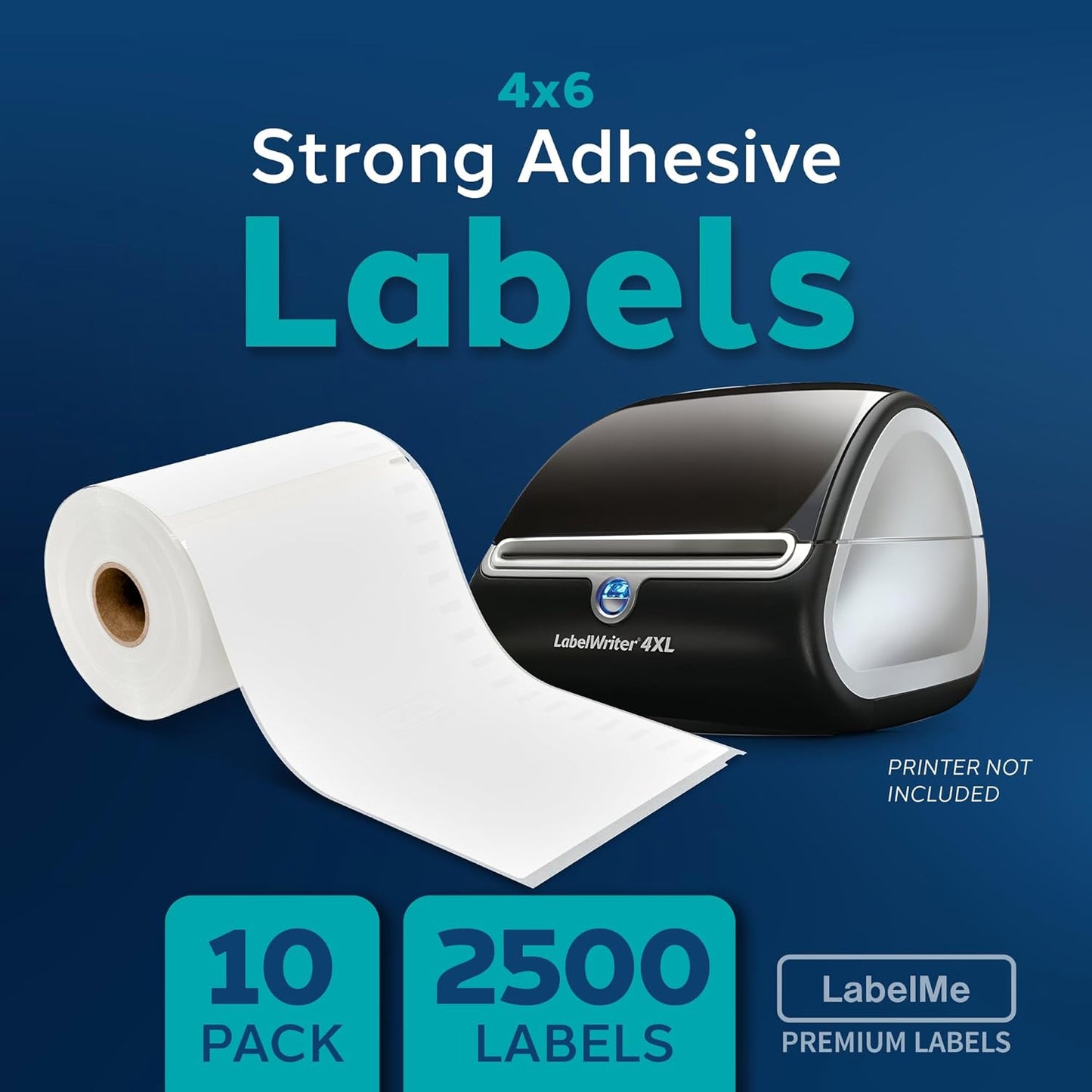 4x6 Thermal Labels Roll - Compatible with Dymo 4XL or Rollo 4x6, Perforated Strong Adhesive, Replaces Dymo 1744907, 250 Per Roll(10 Rolls | 2500 Labels)