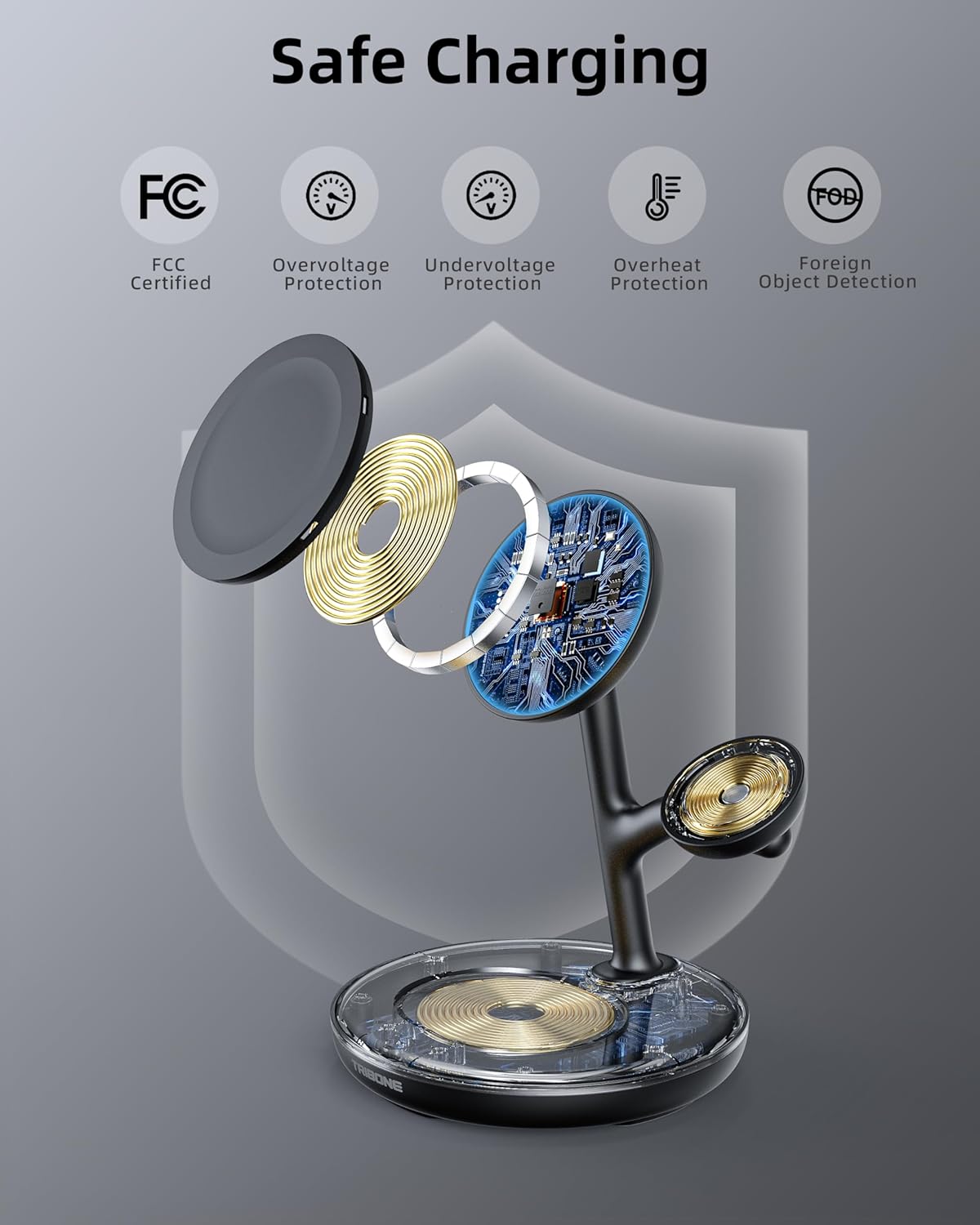 3 in 1 Magnetic Wireless Charger Stand for Apple Devices, TRIBONE Fast Charging Station for iPhone 16/15/14/13/12 Series, Apple Watch, Airpods (Black)