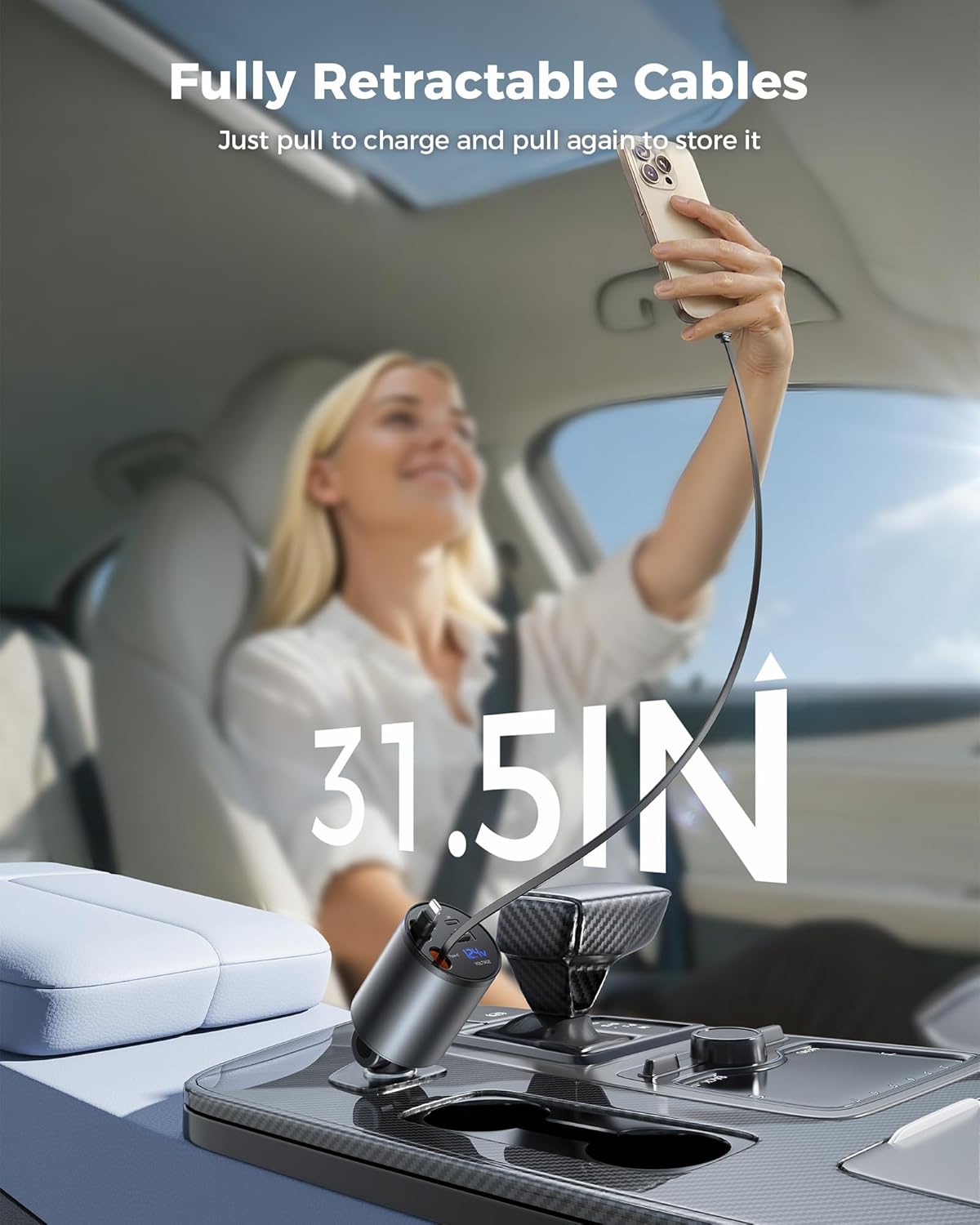 Retractable Car Charger, [2025 New] 4 in 1 Fast Car Phone Charger with Retractable Type C & L Cords, 120W USB Car Charging Adapter for iPhone 16 Pro Max 15 14 13 12, Samsung Galaxy, Pixel