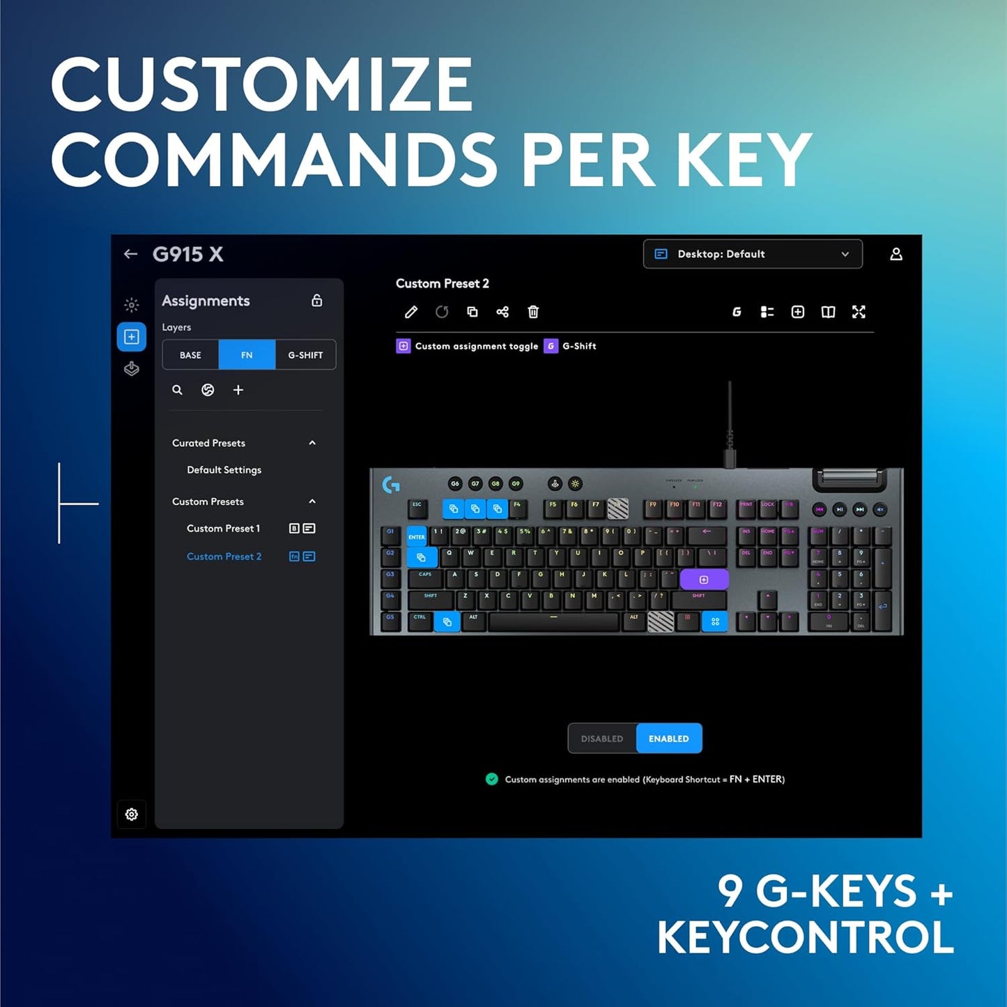 Logitech G915 X Wired Mechanical Gaming Keyboard, Double-Shot PBT Keycaps, Fully Programmable Keys, RGB Backlit Mac/PC Gaming Keyboards, Aluminum Finish, GL Linear Switches, Black