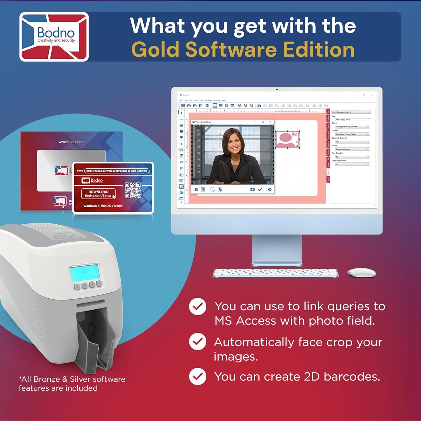 Bodno Magicard 600 Single Sided ID Card Printer & Complete Supplies Package ID Software - Gold Edition